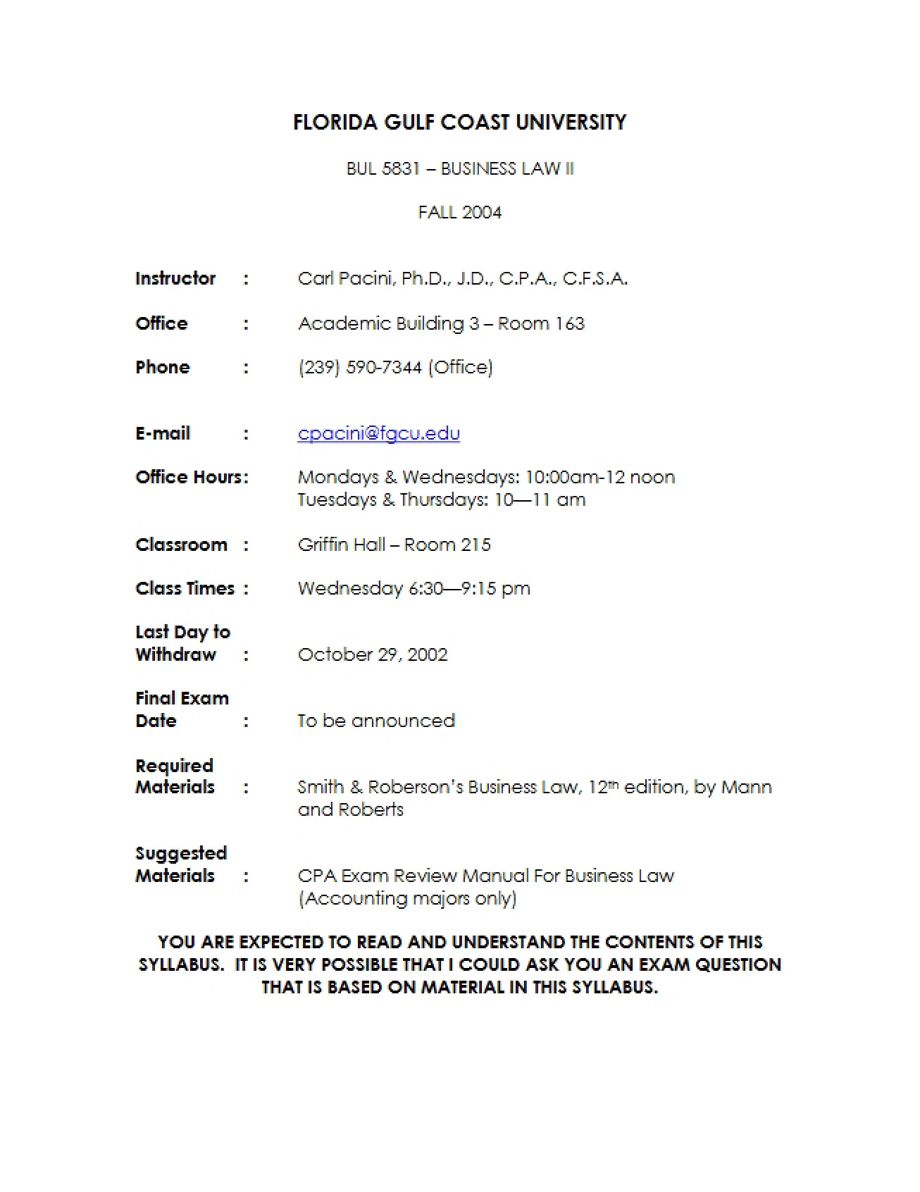 Business Law II Syllabus