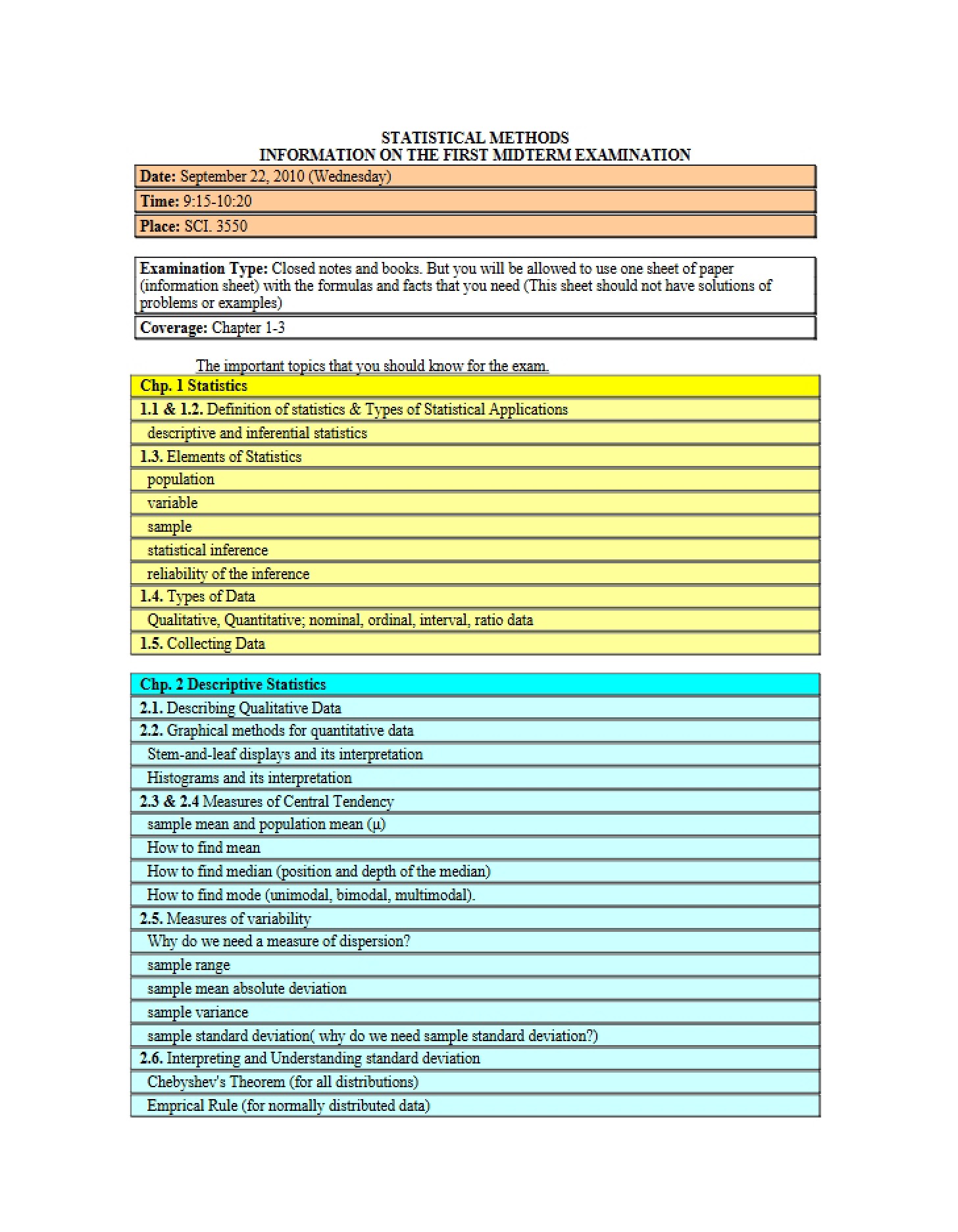 First Midterm Exam Info