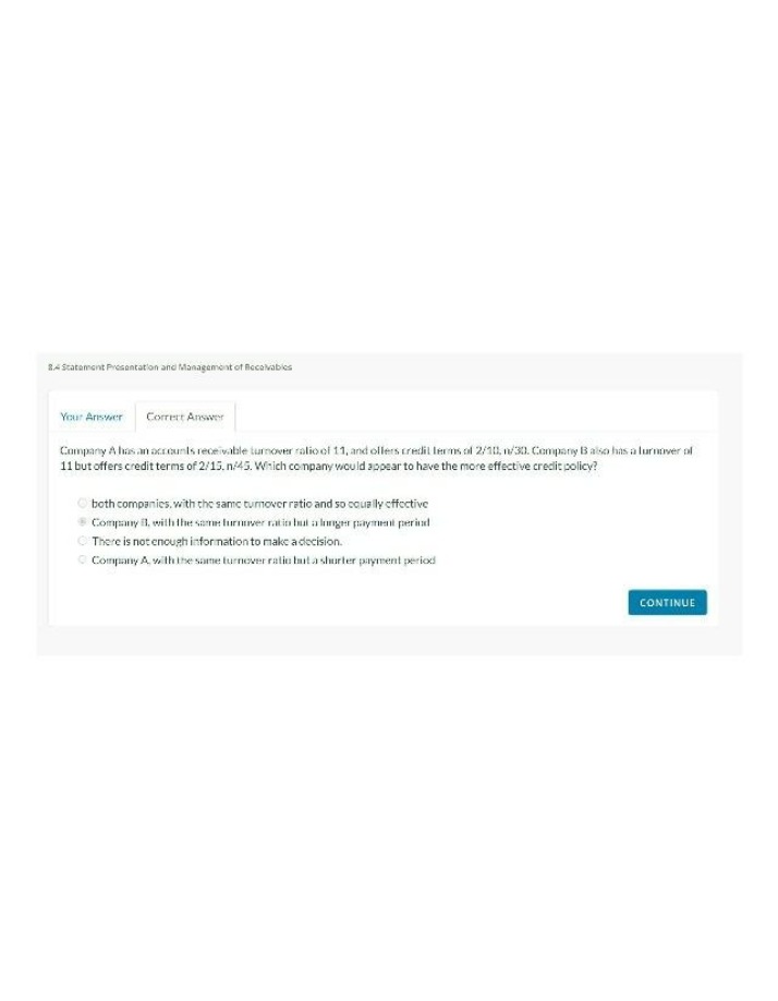 Quiz on Management of Receivables and Statement Presentation