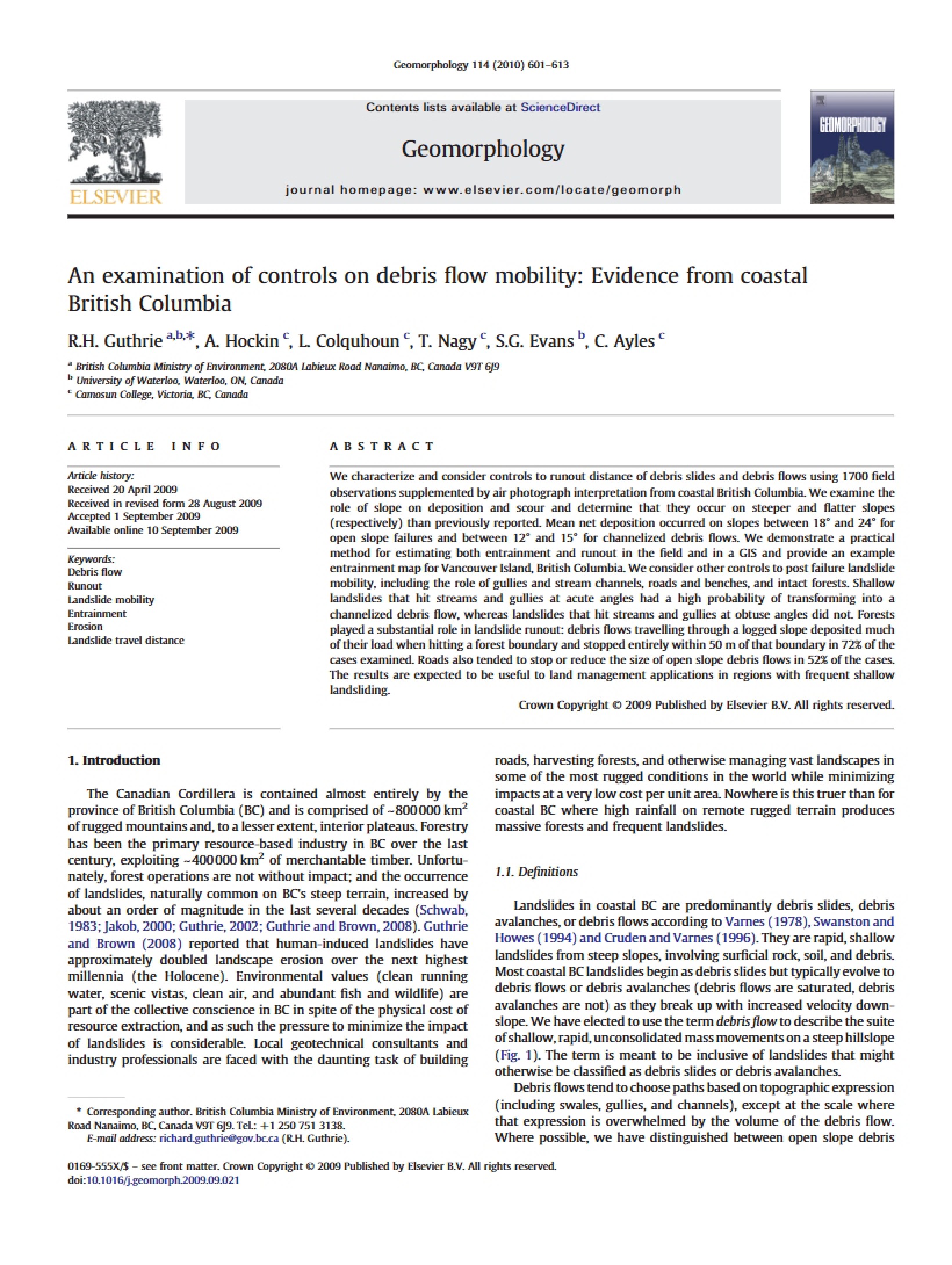 Debris Flow Mobility Controls Examination