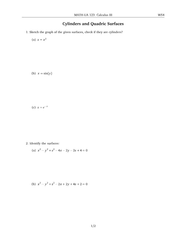 Calculus III Worksheet 4