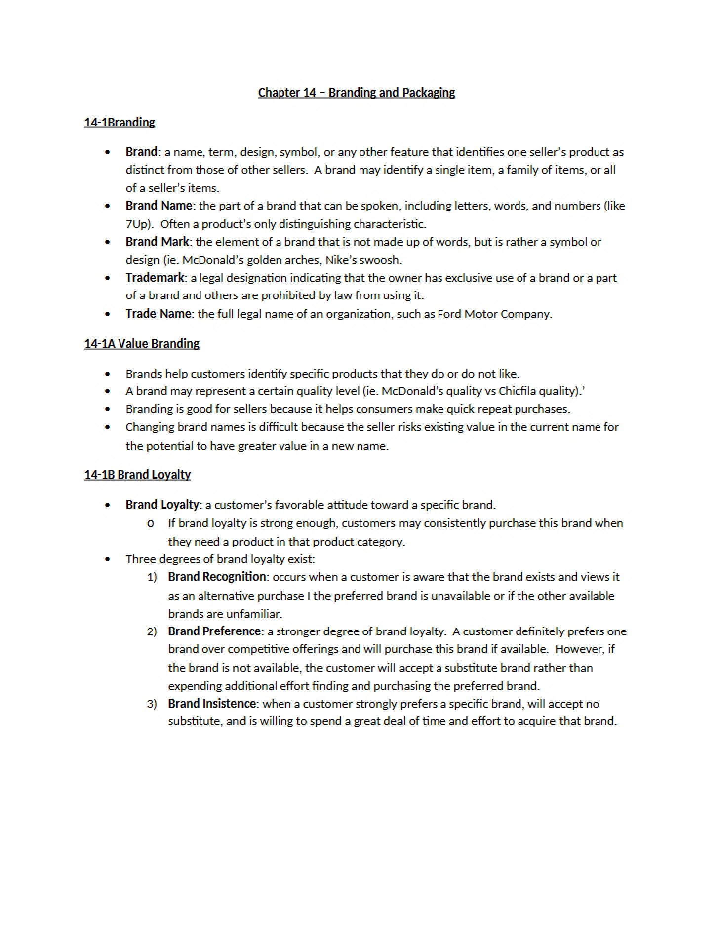 Branding and Packaging (Chapter 14)