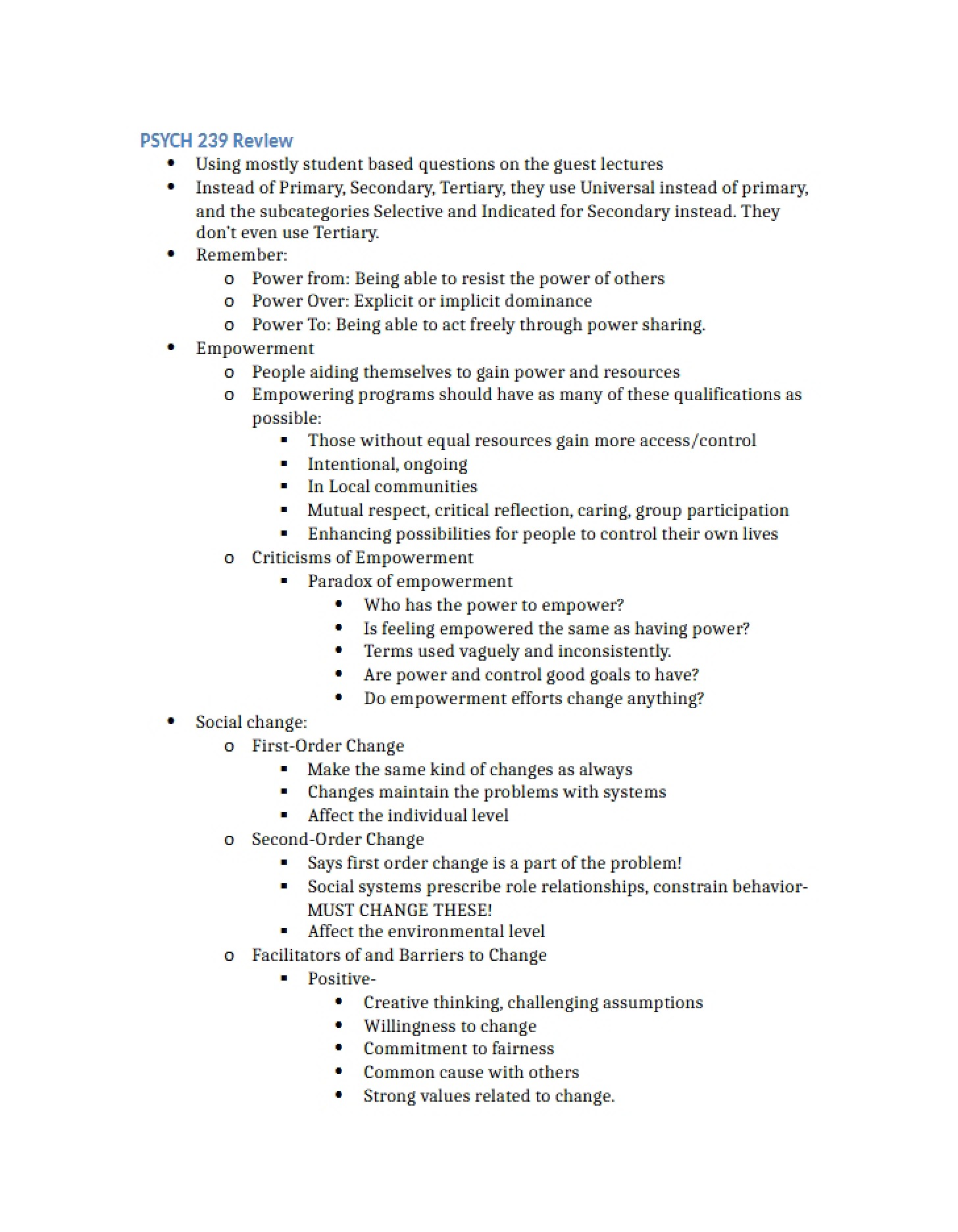 Exam 2 Prep (Psyc 239)
