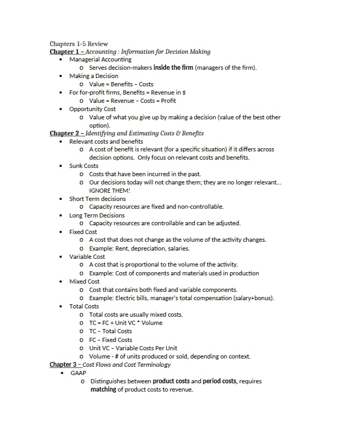 Managerial Accounting Chapter 1