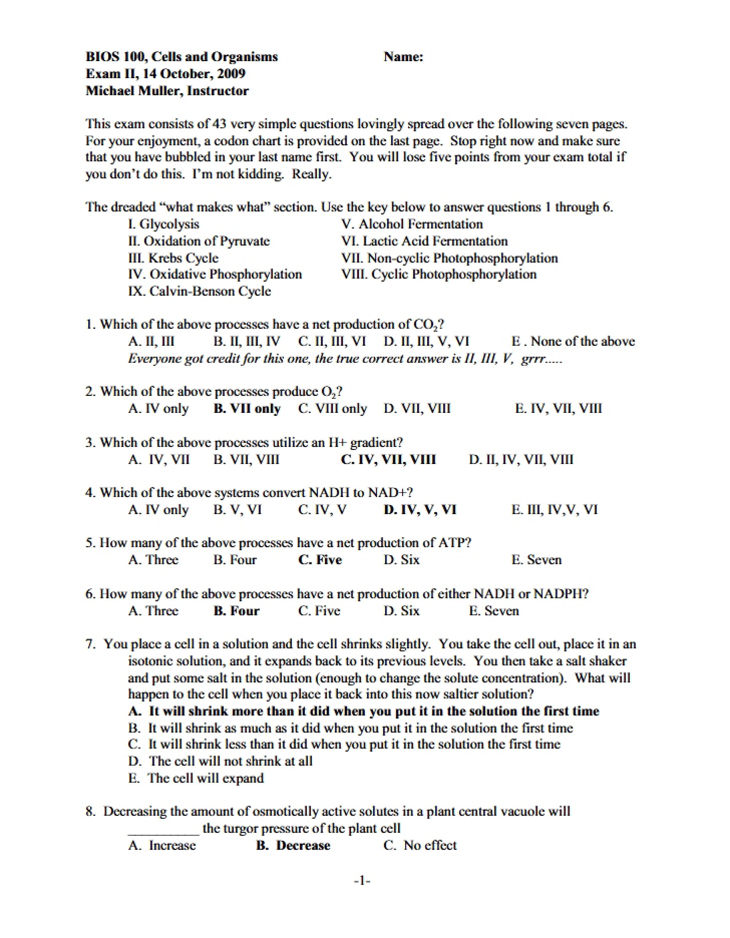 Examination Two Cells and Organisms