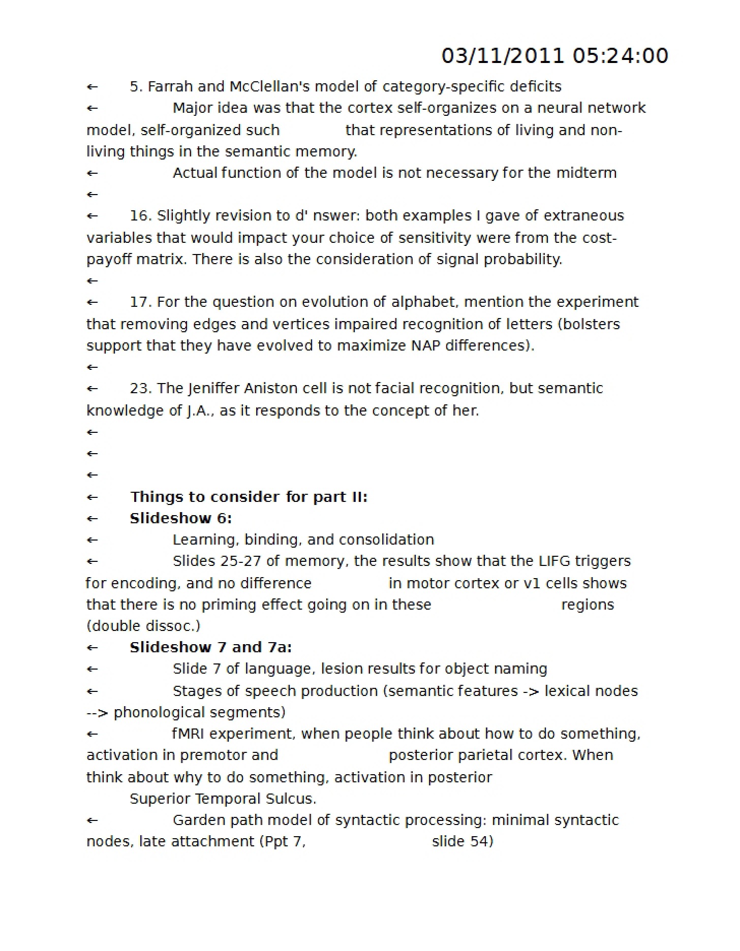 Notes for Neuroscience Review Two