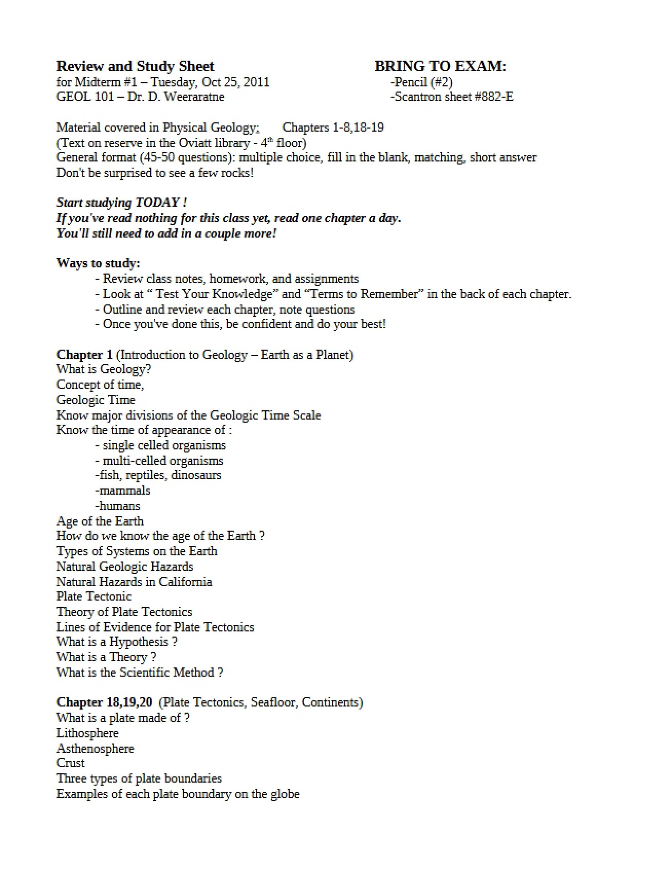 Geology Study and Review Sheet