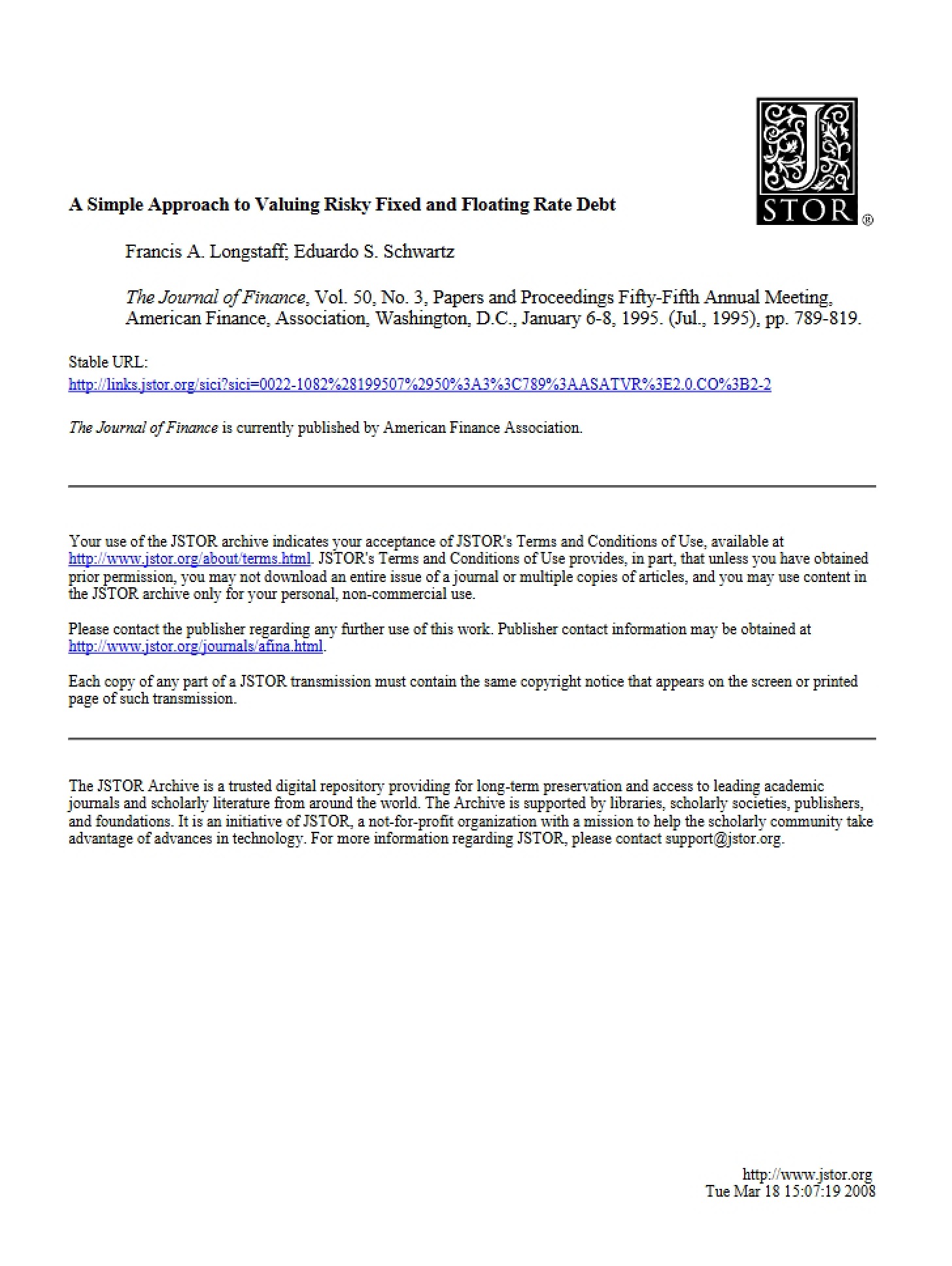 Valuing Risky Fixed and Floating Debt A Simple Method