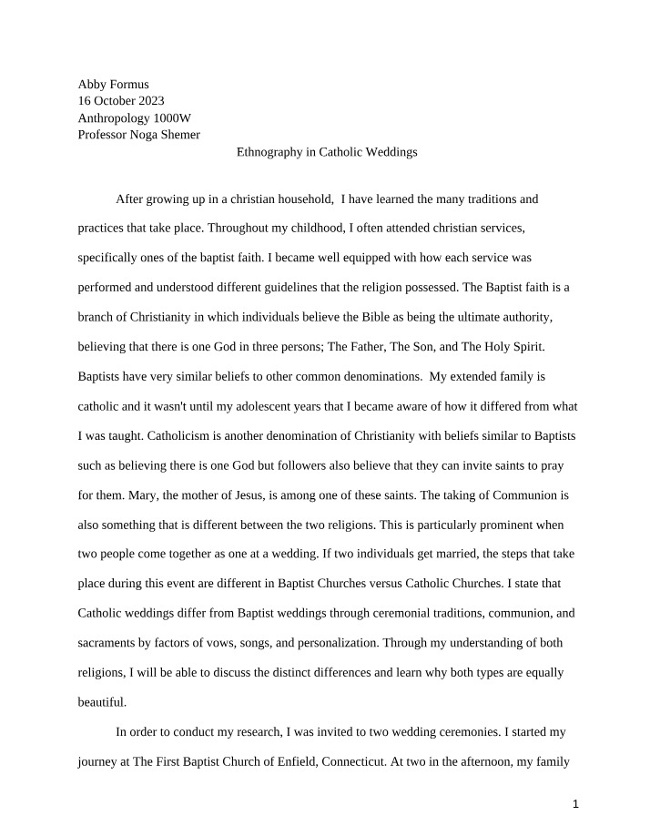 Traditions in Catholic and Baptist Weddings