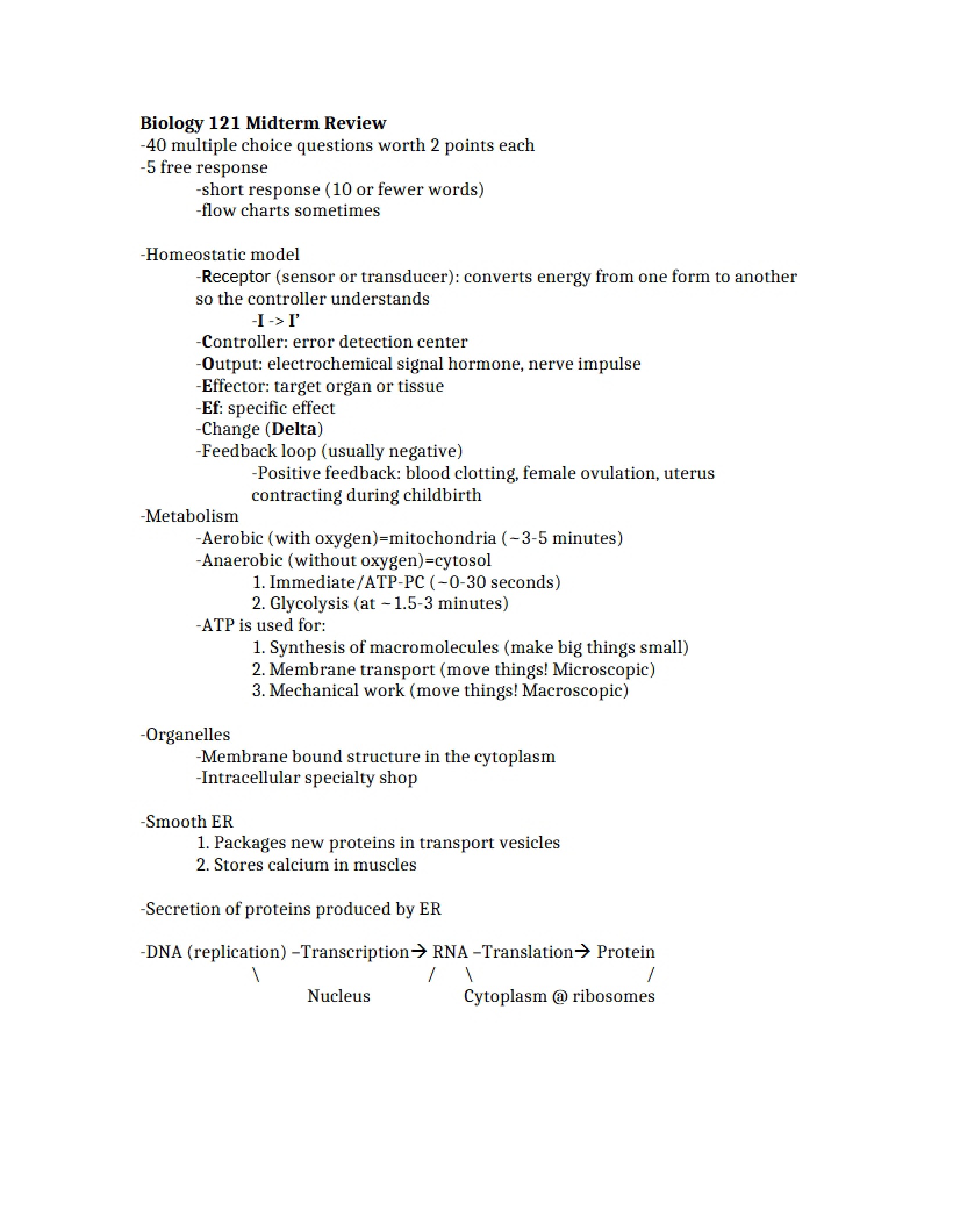 Physiology Midterm Overview