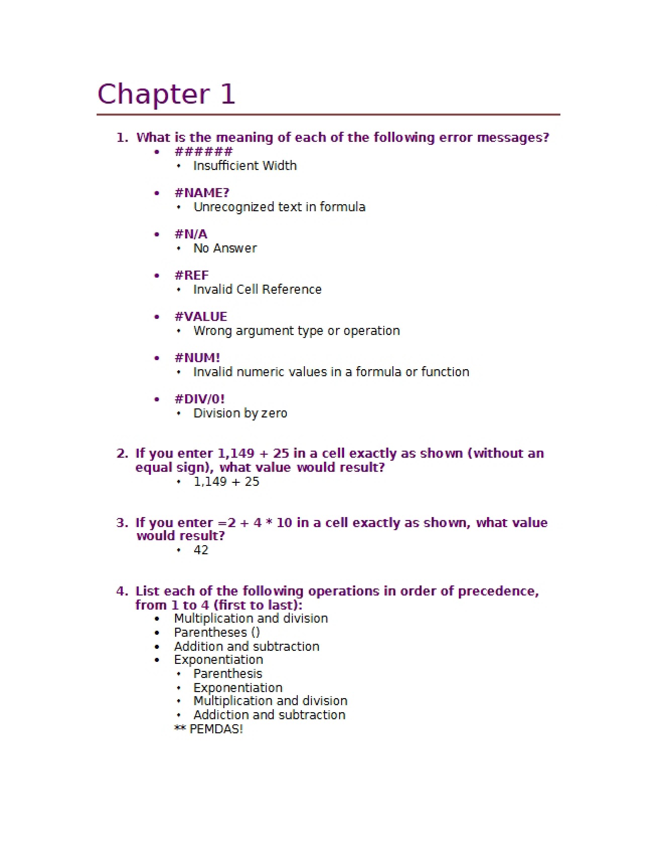 Spreadsheets Chapter 1