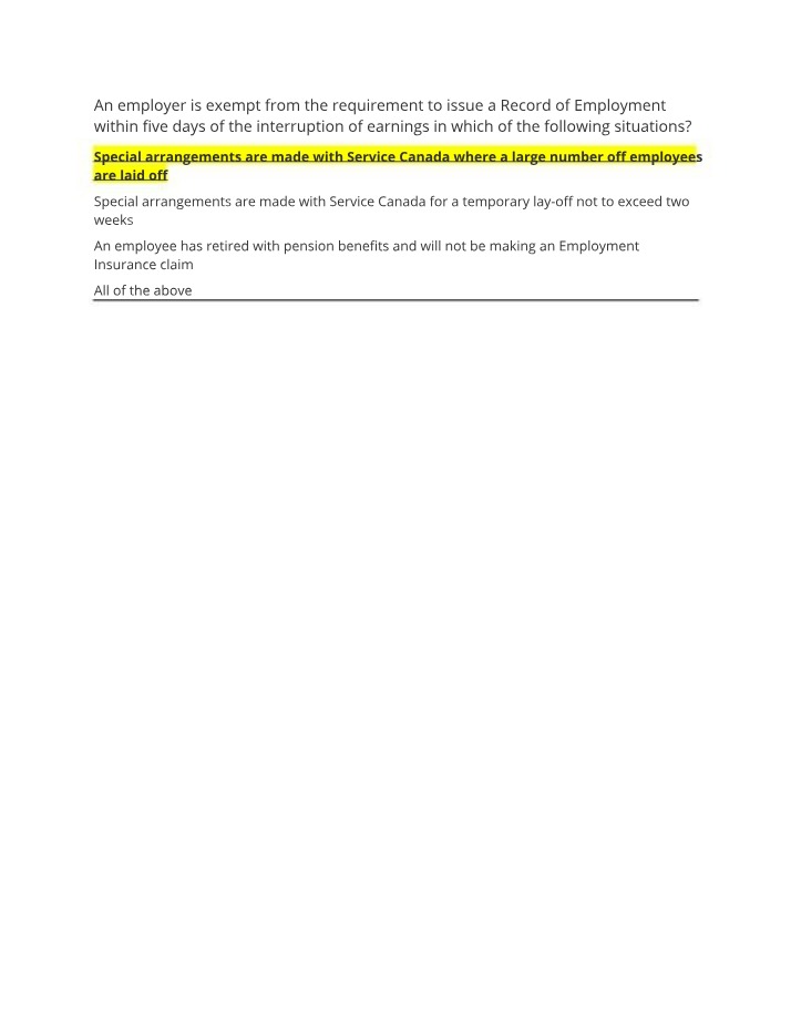 Record of Employment - Employer Exemptions