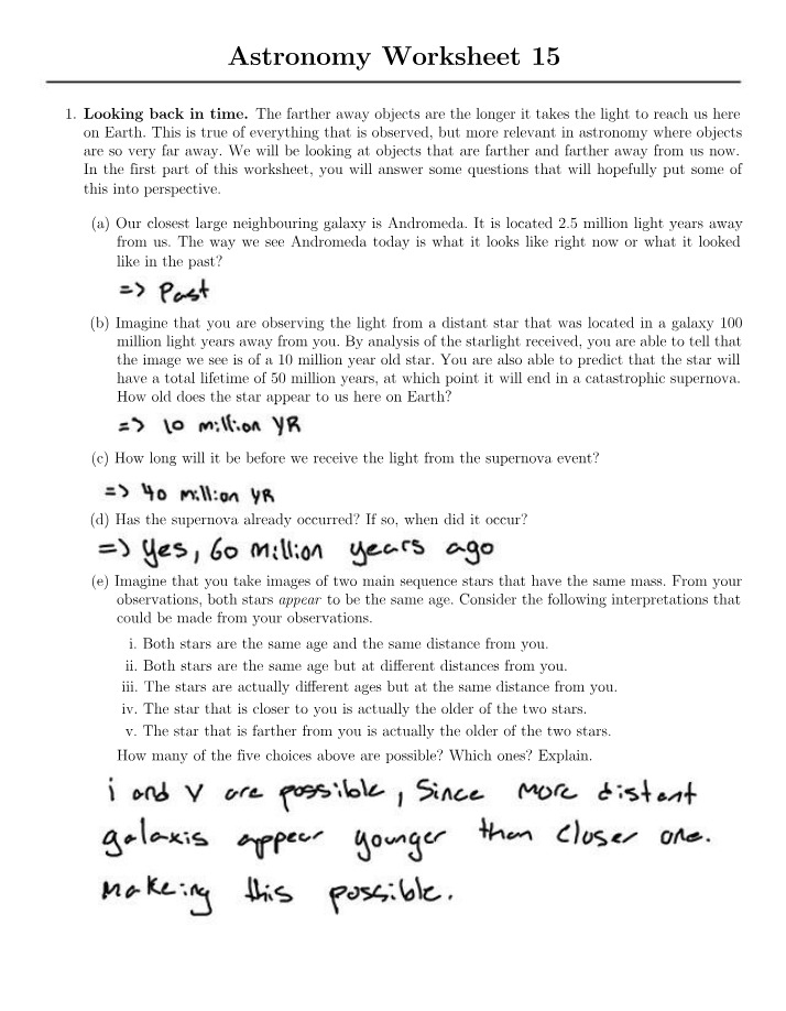 Worksheet 15 - Astronomy