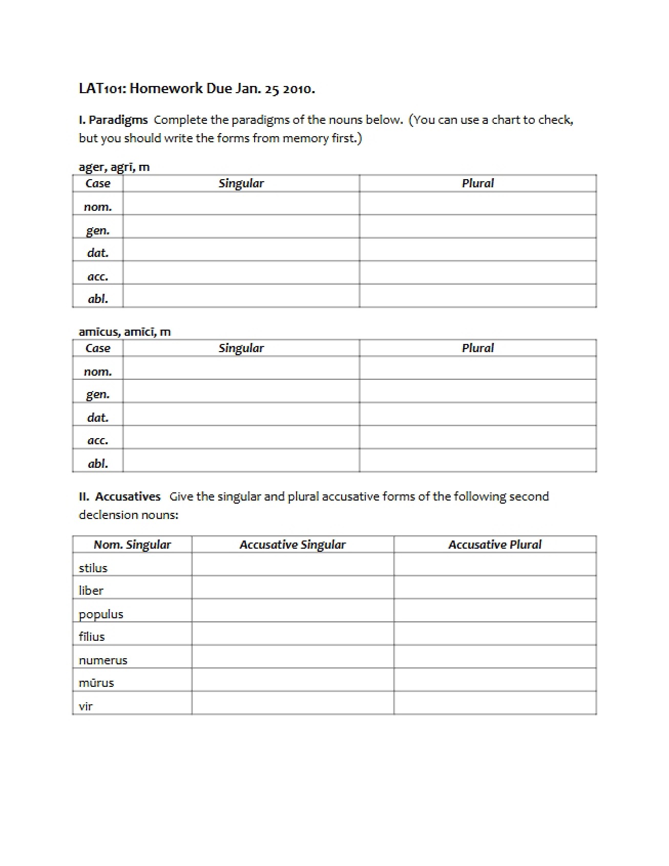 Homework Assignment for LAT 101