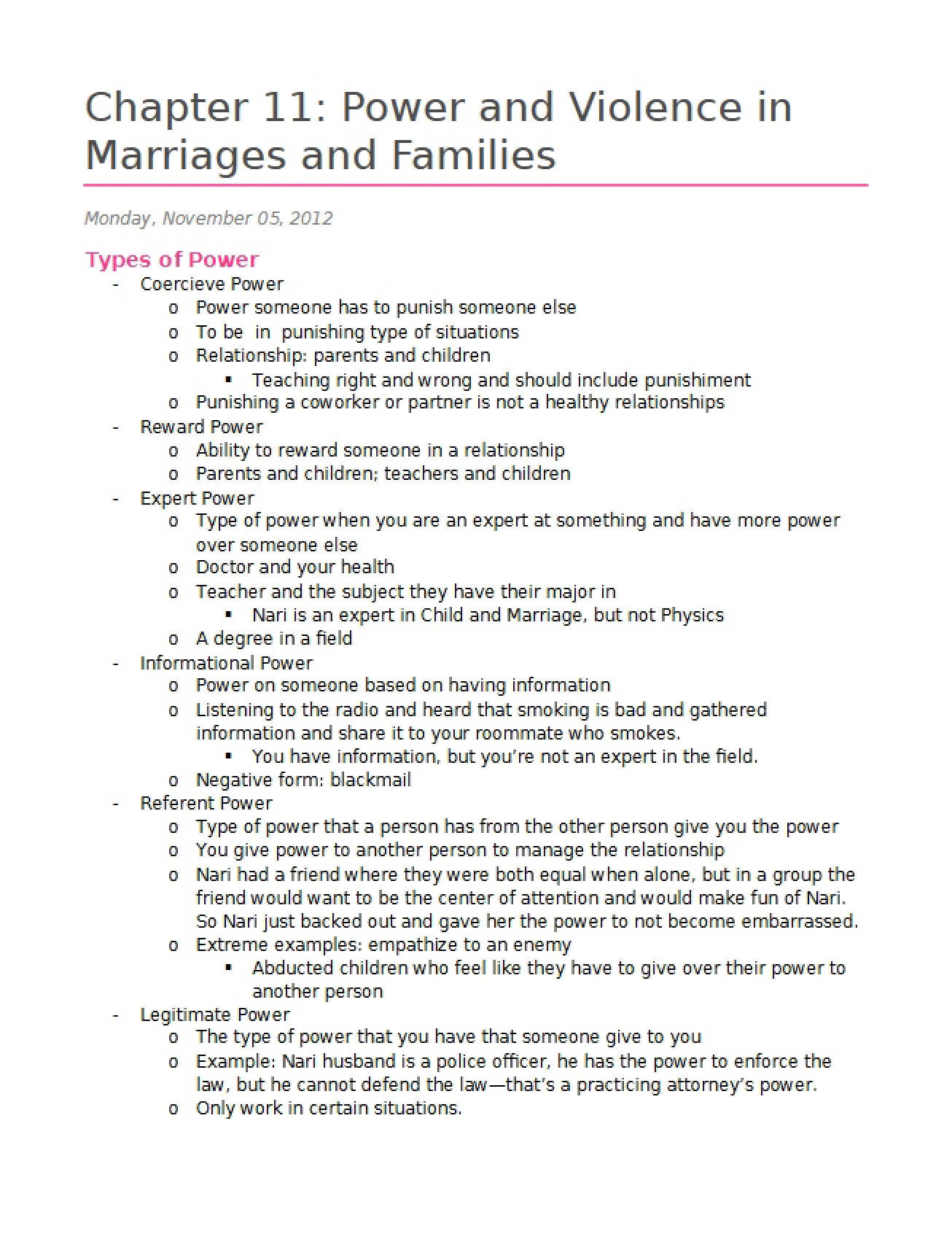 Chapter Eleven Perspective on Power and Violence within Families