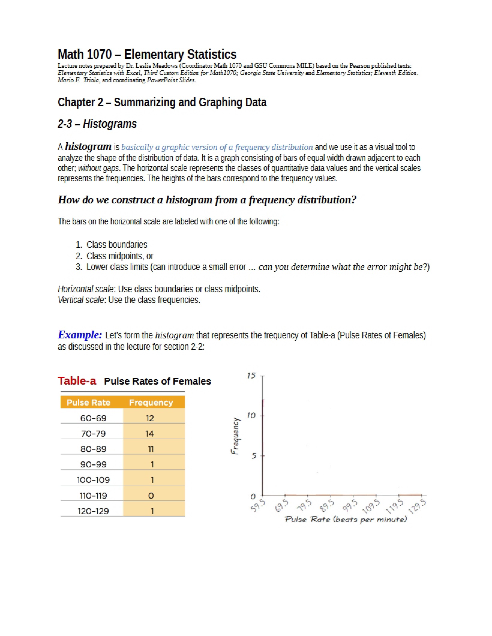 Histograms (Section 2.3)