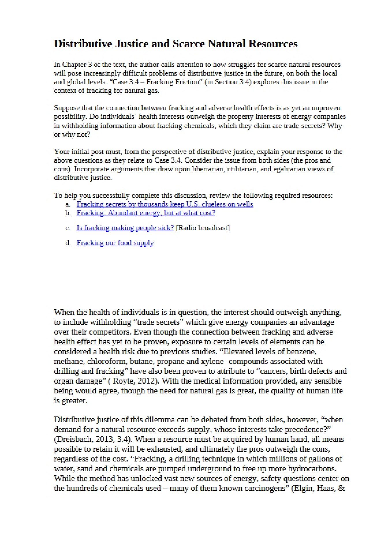 Natural Resource Scarcity and Distributive Justice