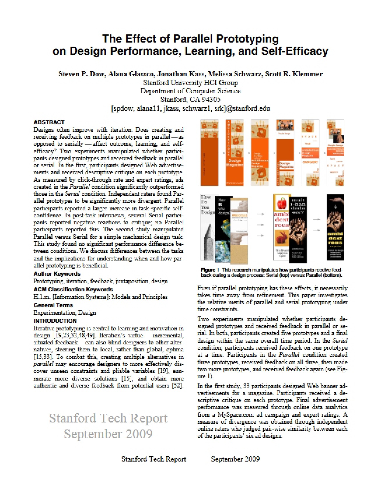 Effect of Parallel Prototyping on Self-Efficacy, Learning, and Design Performance