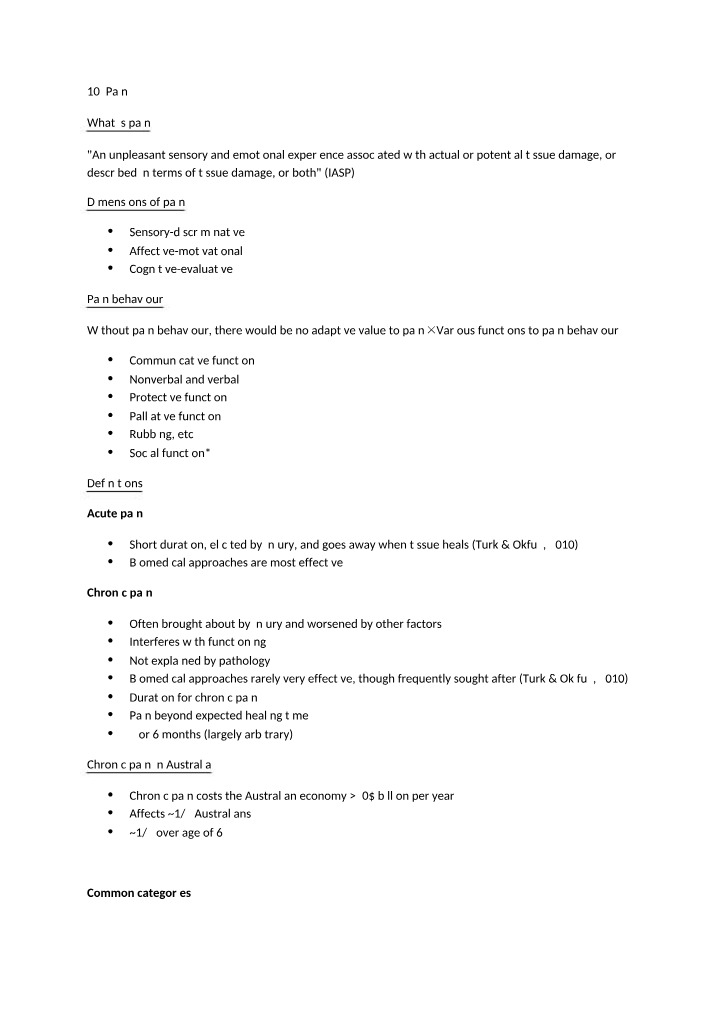 Pain Dimensions, Definitions, and Models