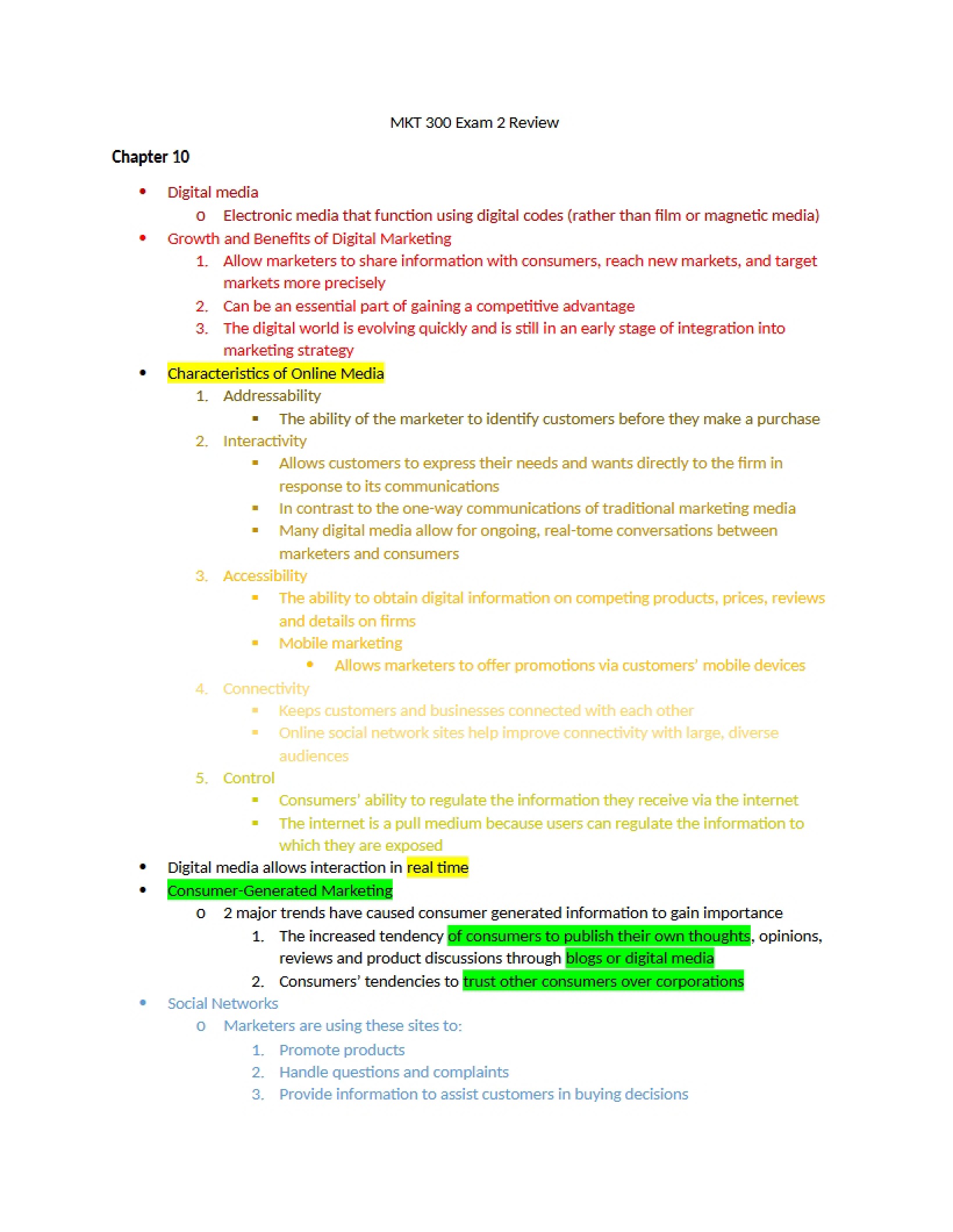 Review for Exam Two
