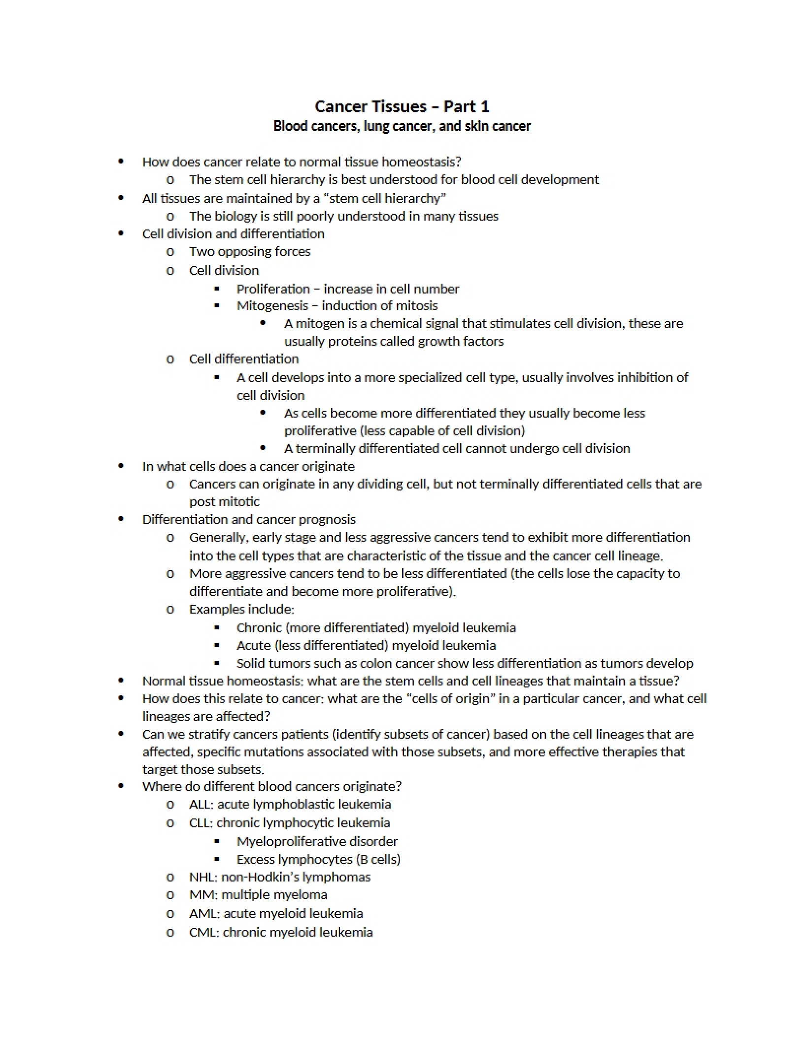 Tissues of Cancer Part 1