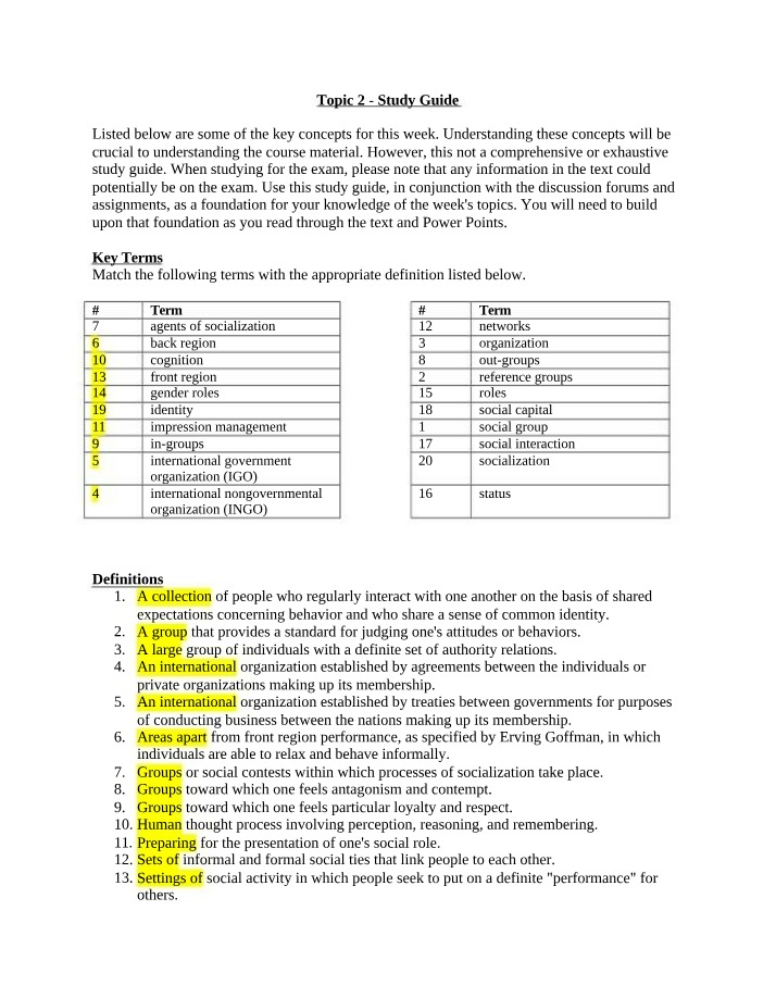 Key Concepts and Definitions Study Guide