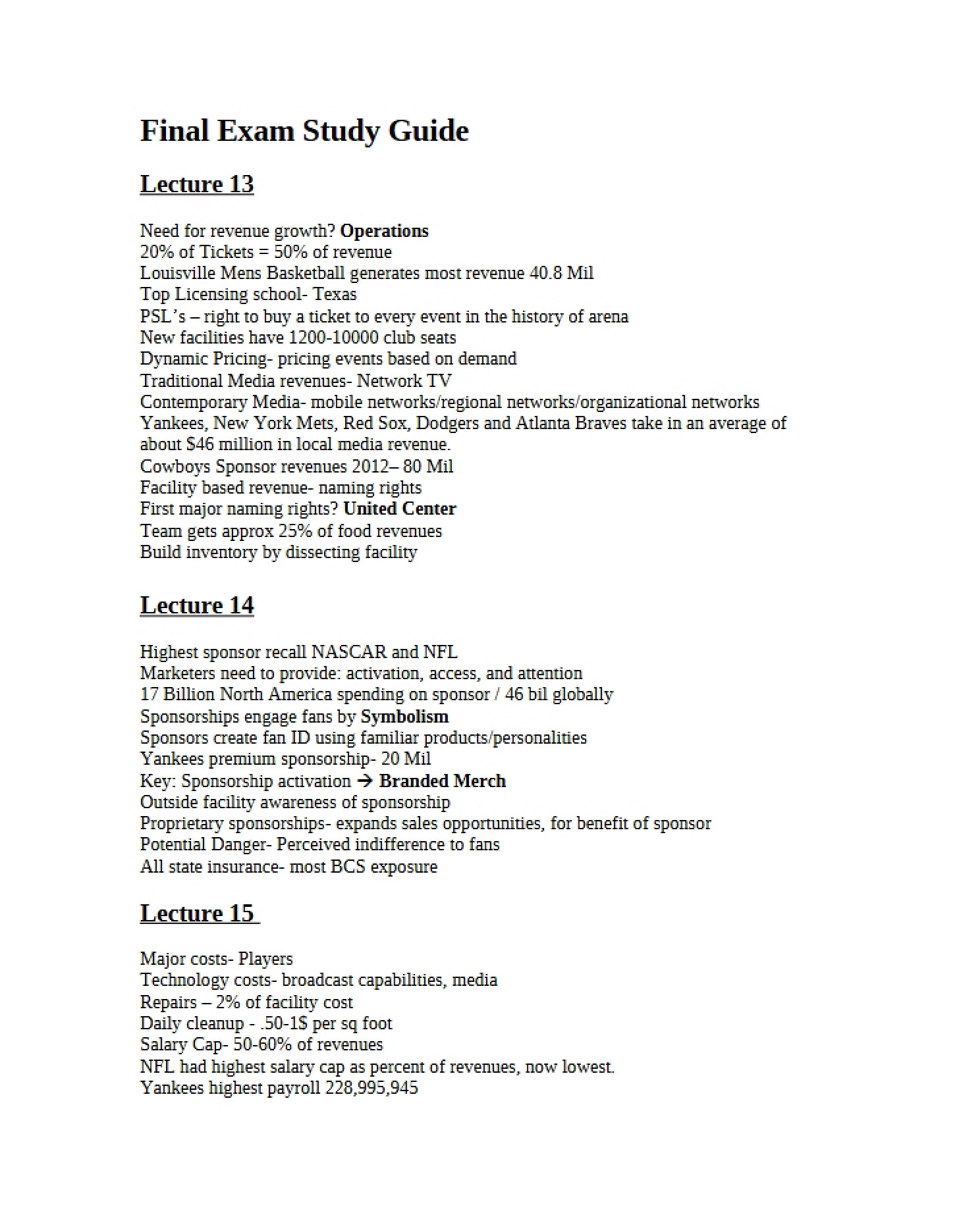 Guide for Final Examination