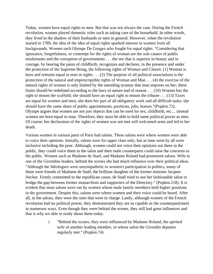 Women's Rights Evolution in the French Revolution