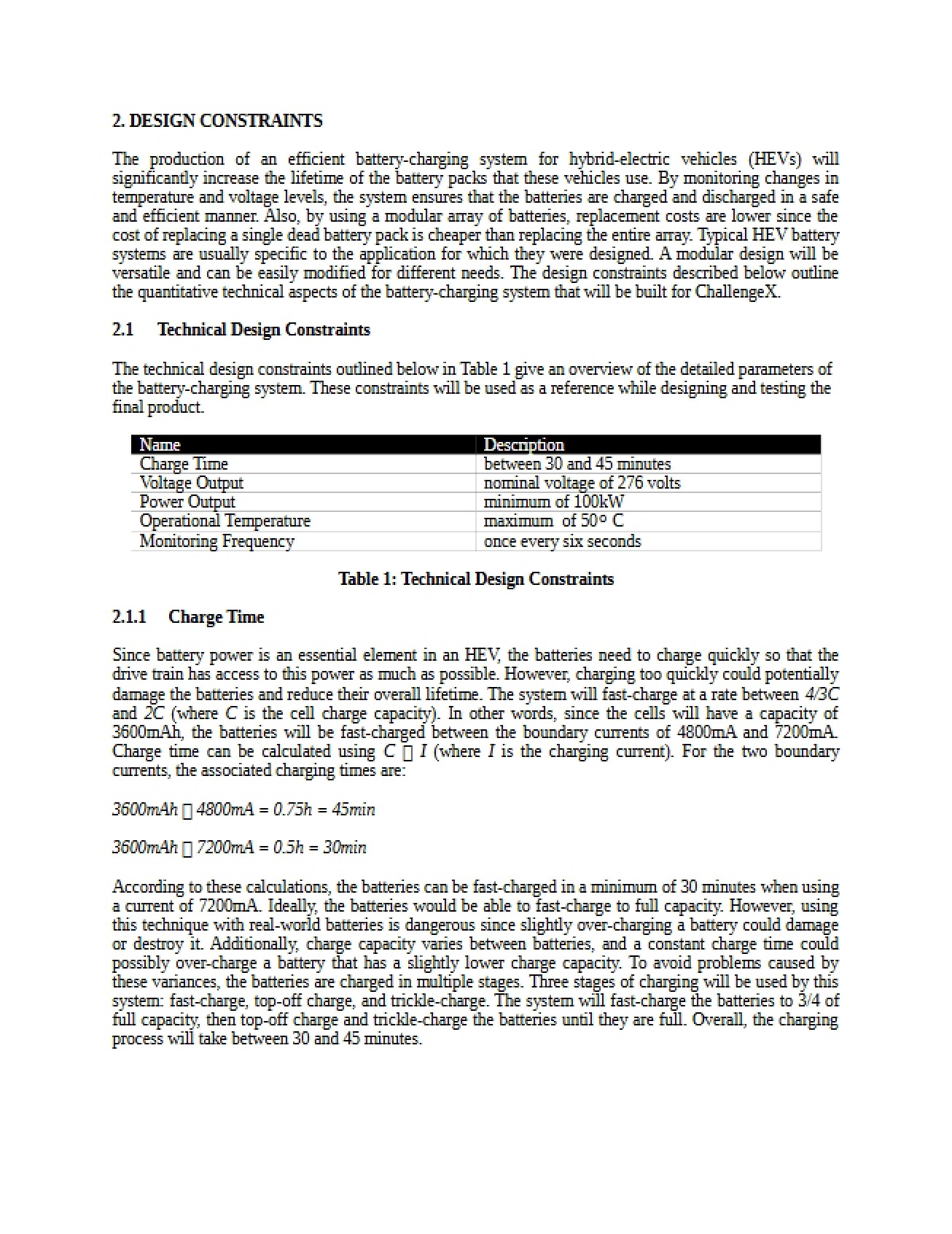 Design Constraint Details