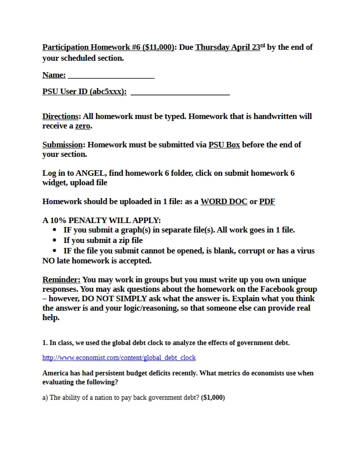 Questions for Homework 6 (Econ 333)