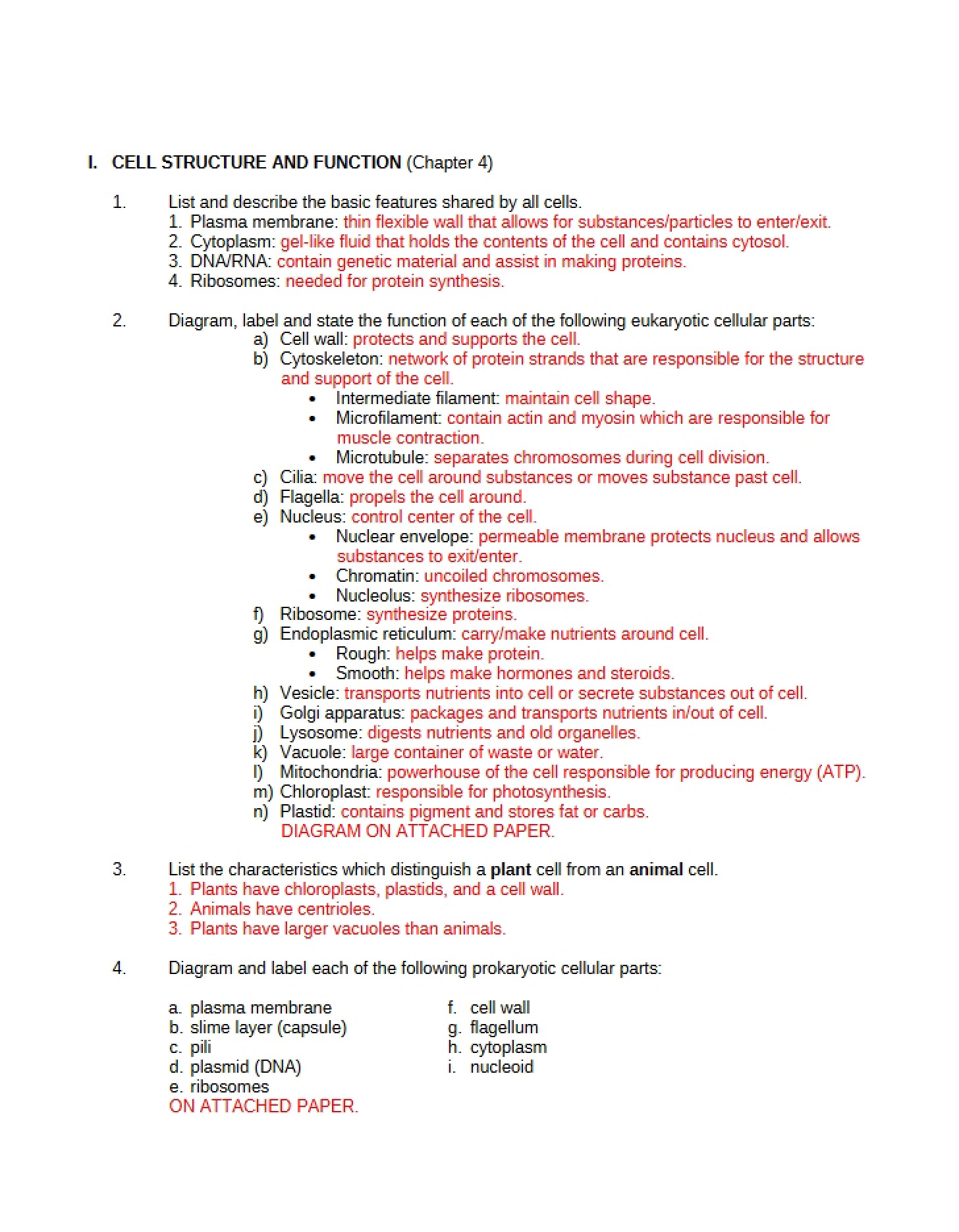 Function and Structure of Cells