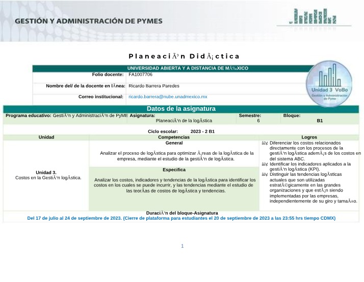 Planeación para la Didáctica