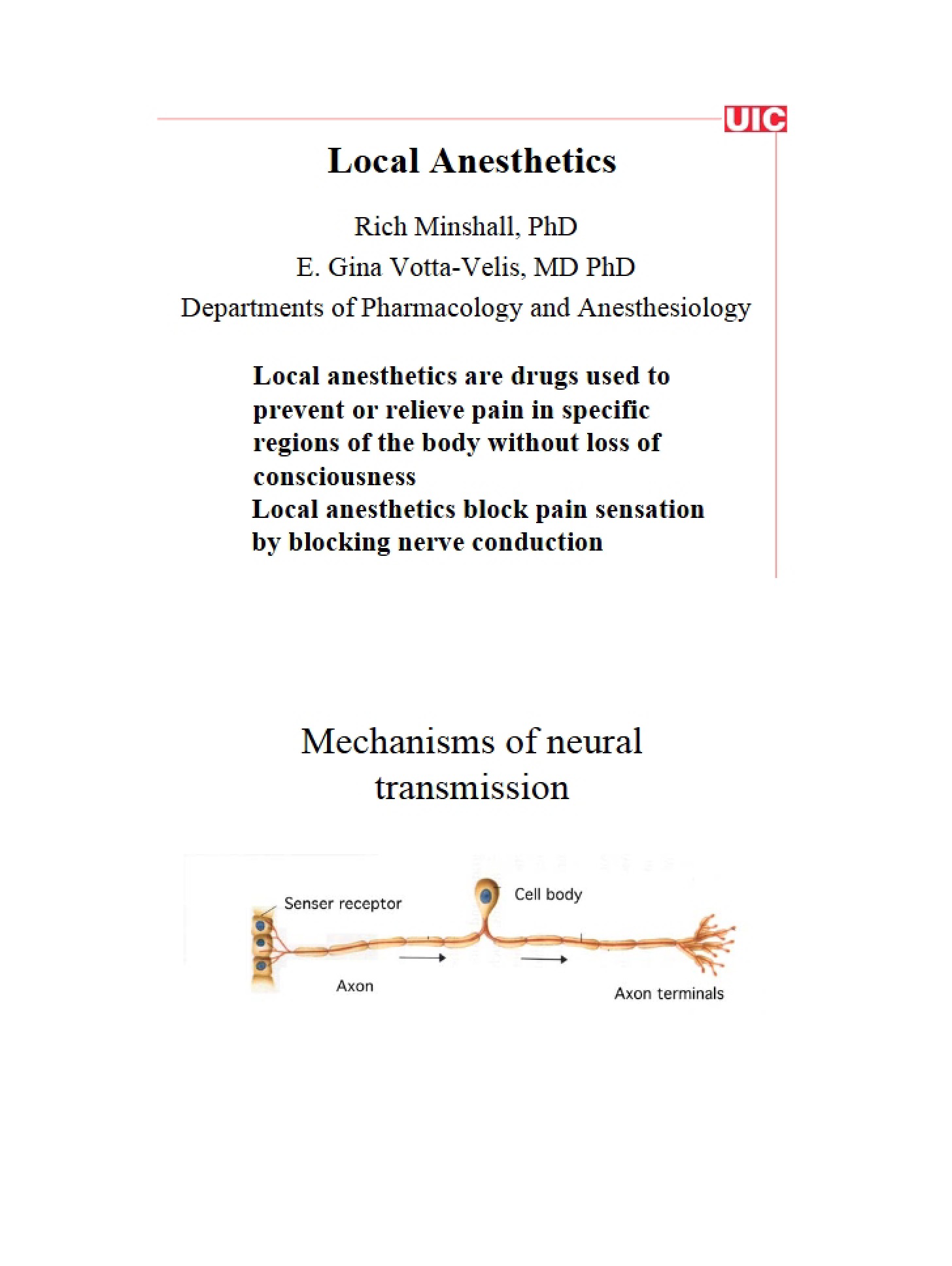 Handout for Local Anesthetics