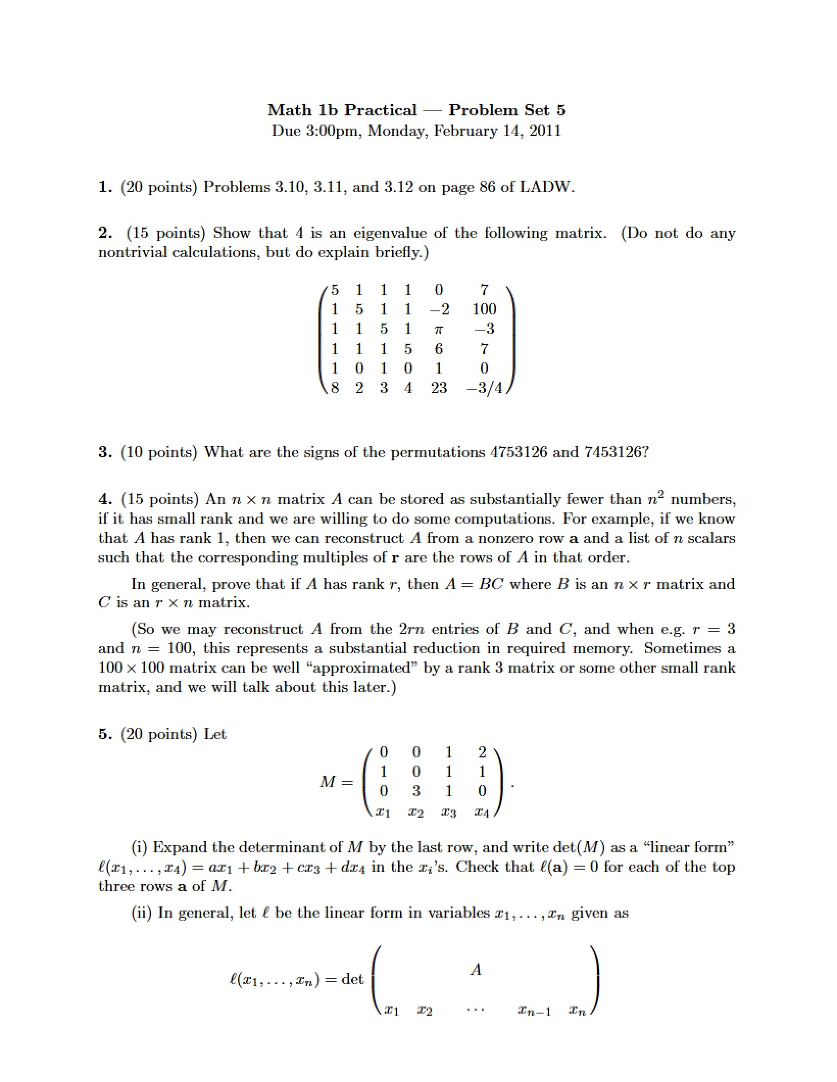 Fifth Problem Set