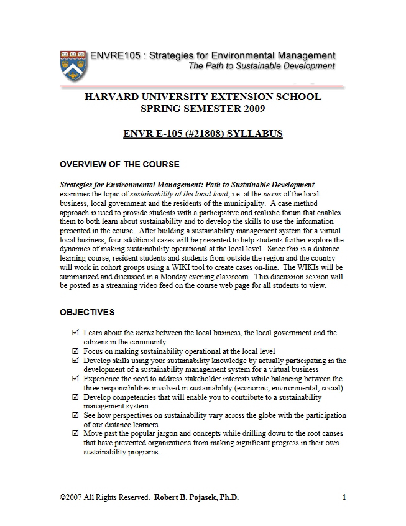 Environmental Management Strategy Syllabus