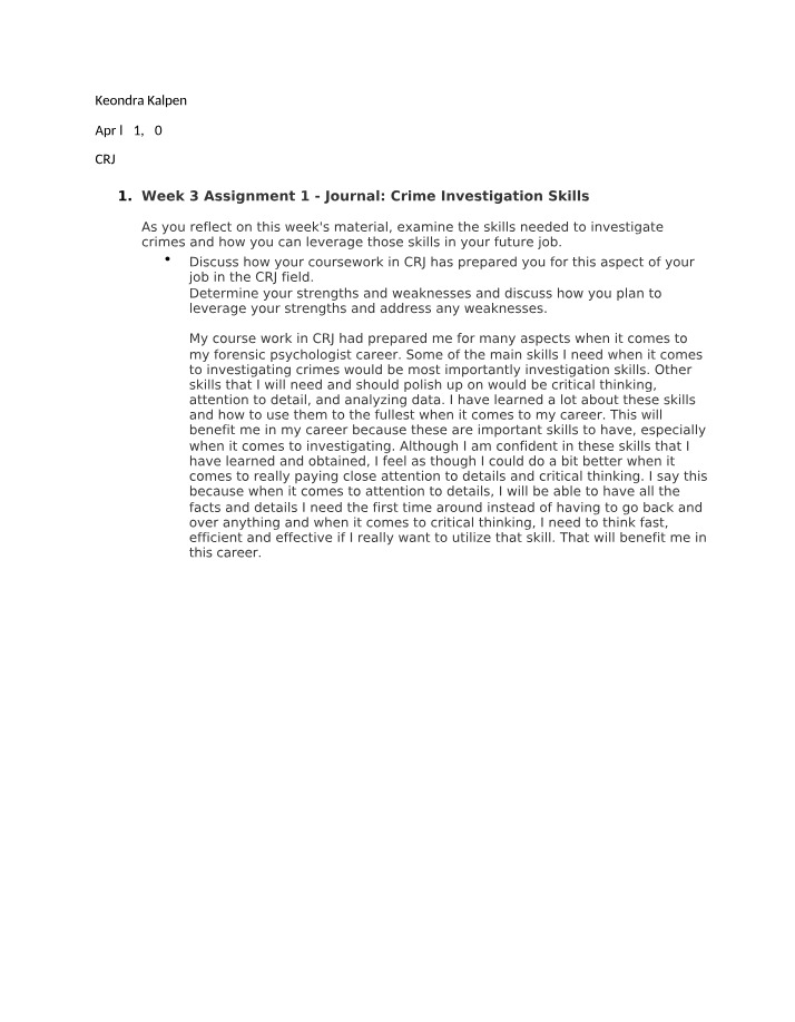 Crime Investigation Skills Journal - Week 3