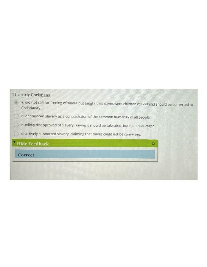 Exam Question and Answer - Early Christian Views on Slavery
