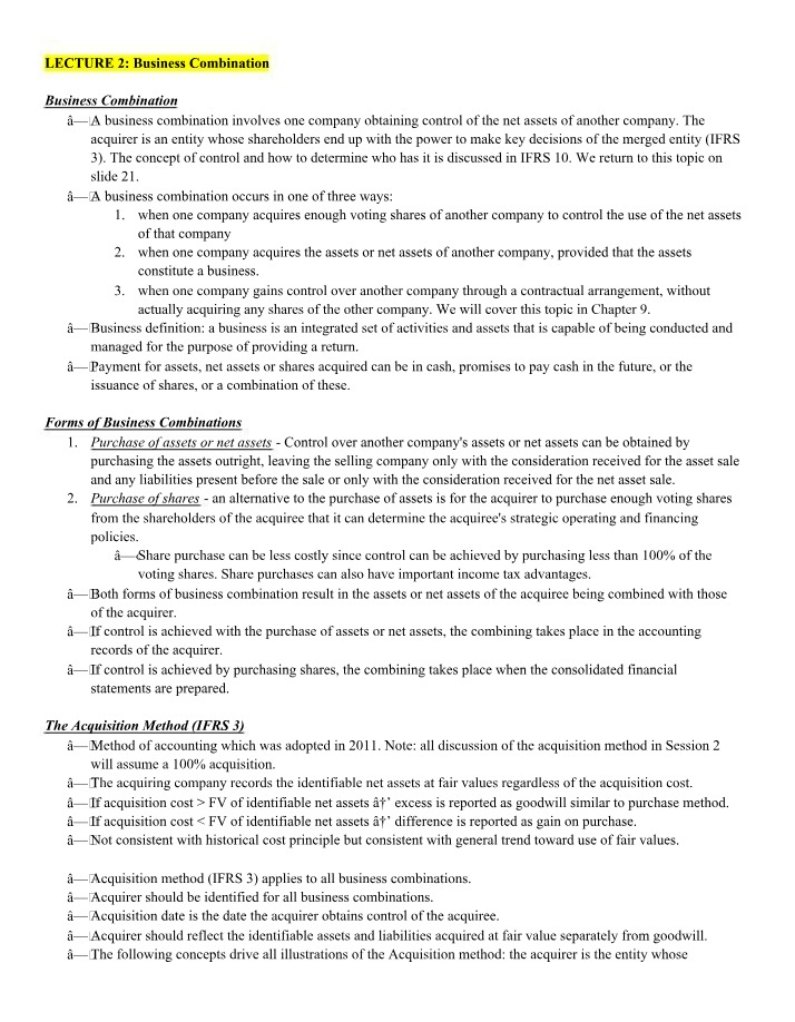 Business Combinations - Control and Forms