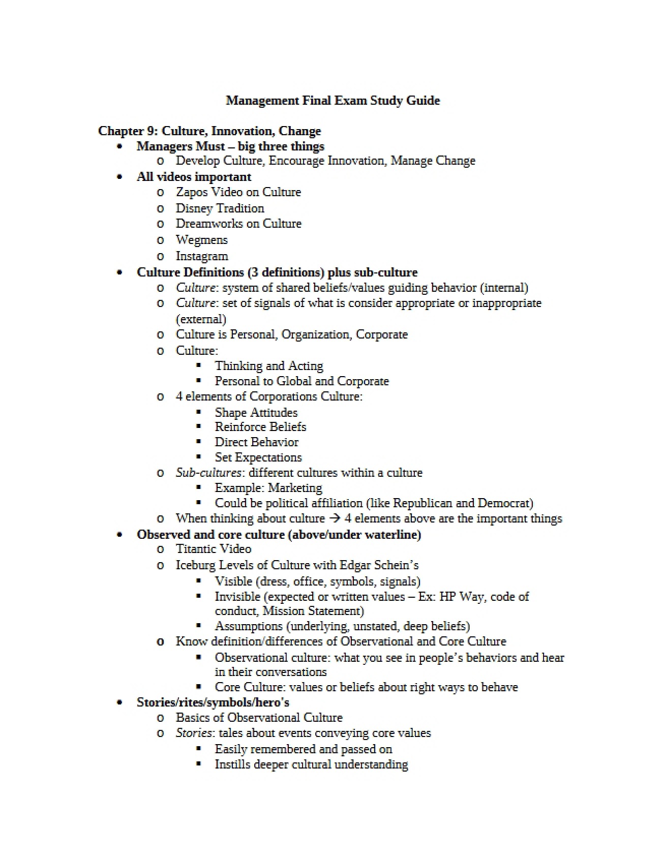 Study Guide for Final Exam