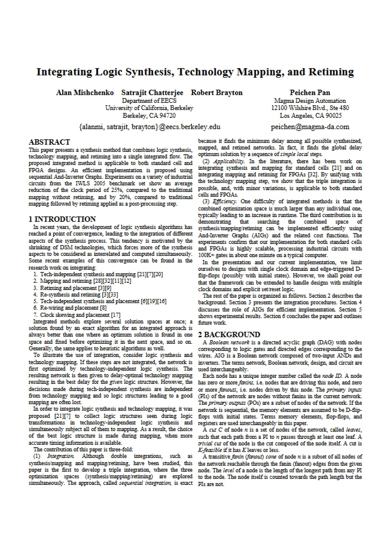 Retiming, Tech Mapping, and Logic Synthesis Integration