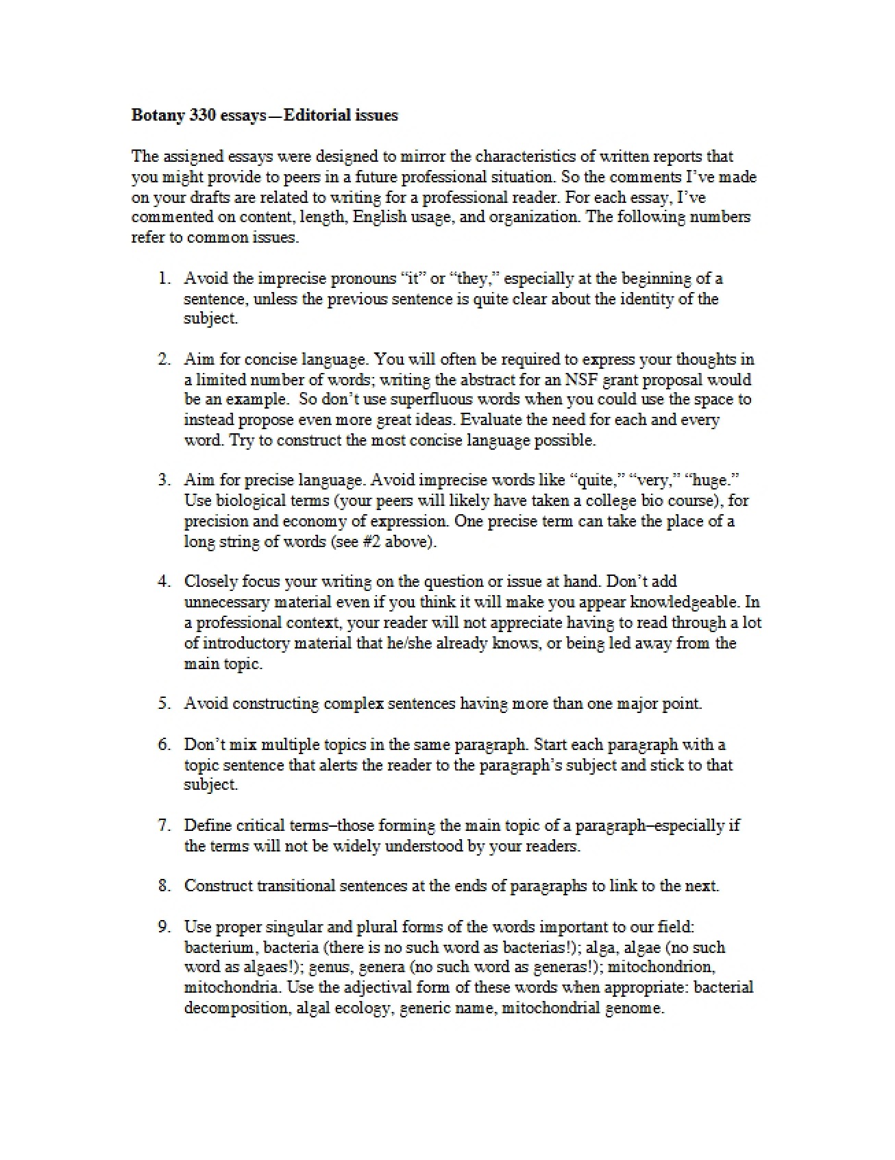 Botany Course Essays