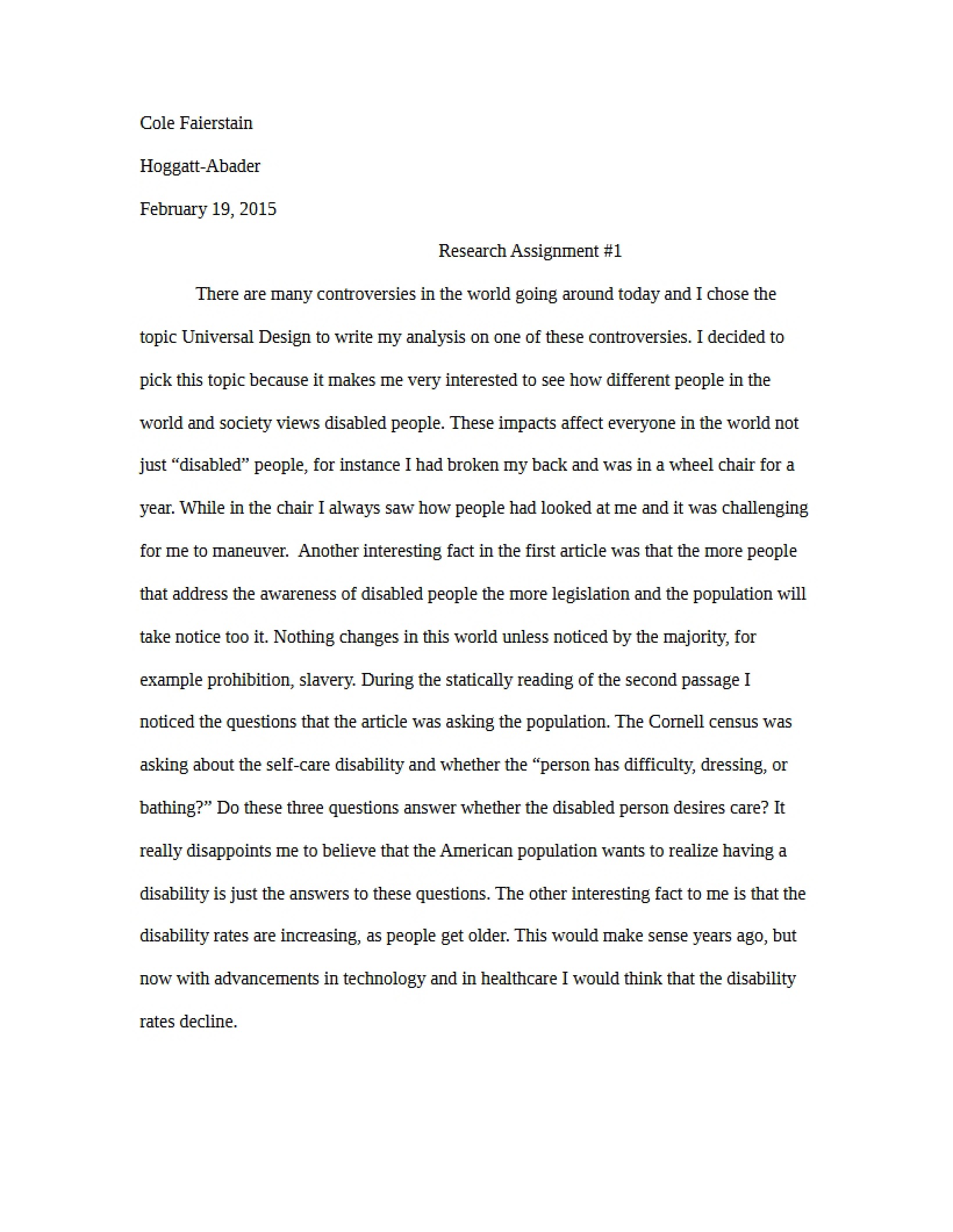 First Research Assignment