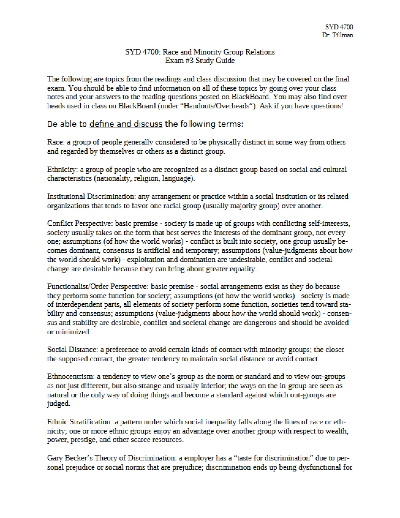 Third Exam Study Guide