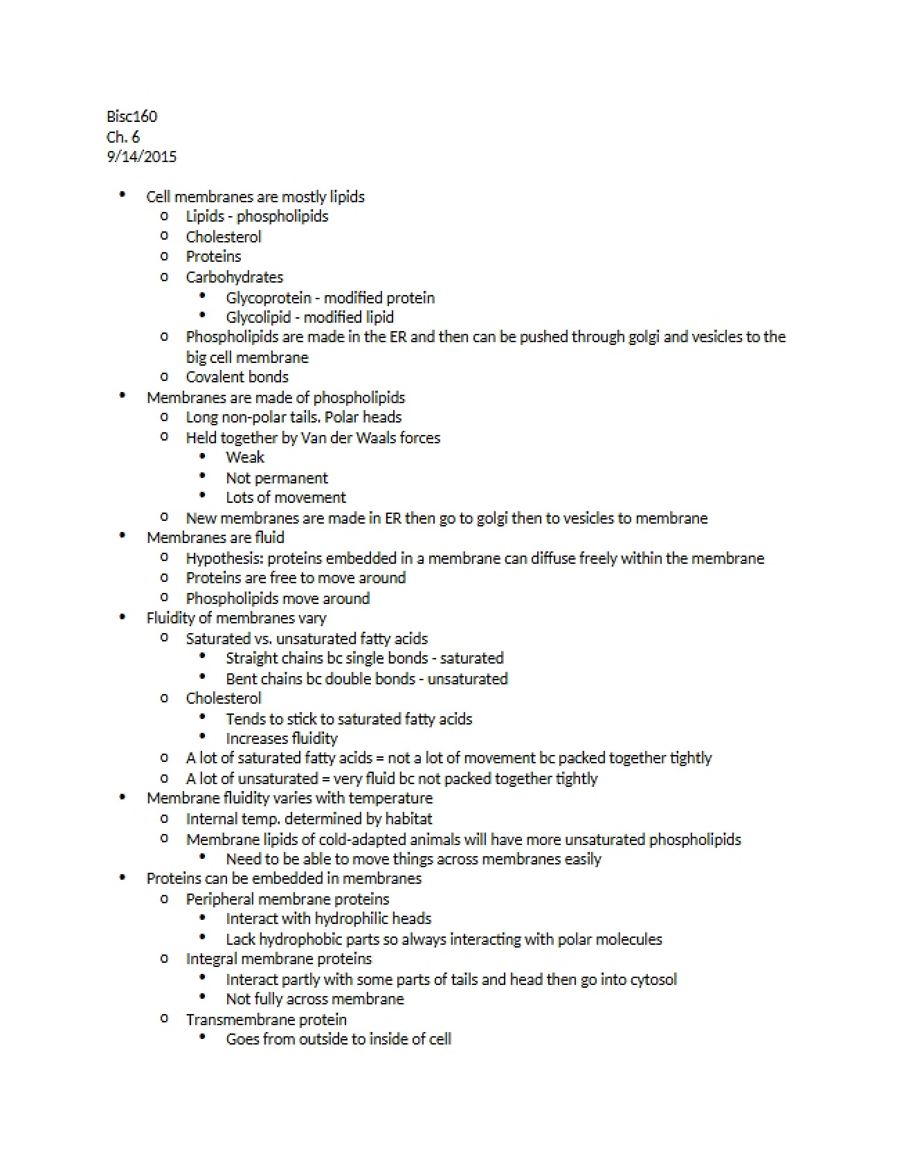 Biological Sciences I Lecture Notes