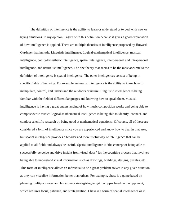Analysis of Spatial Intelligence
