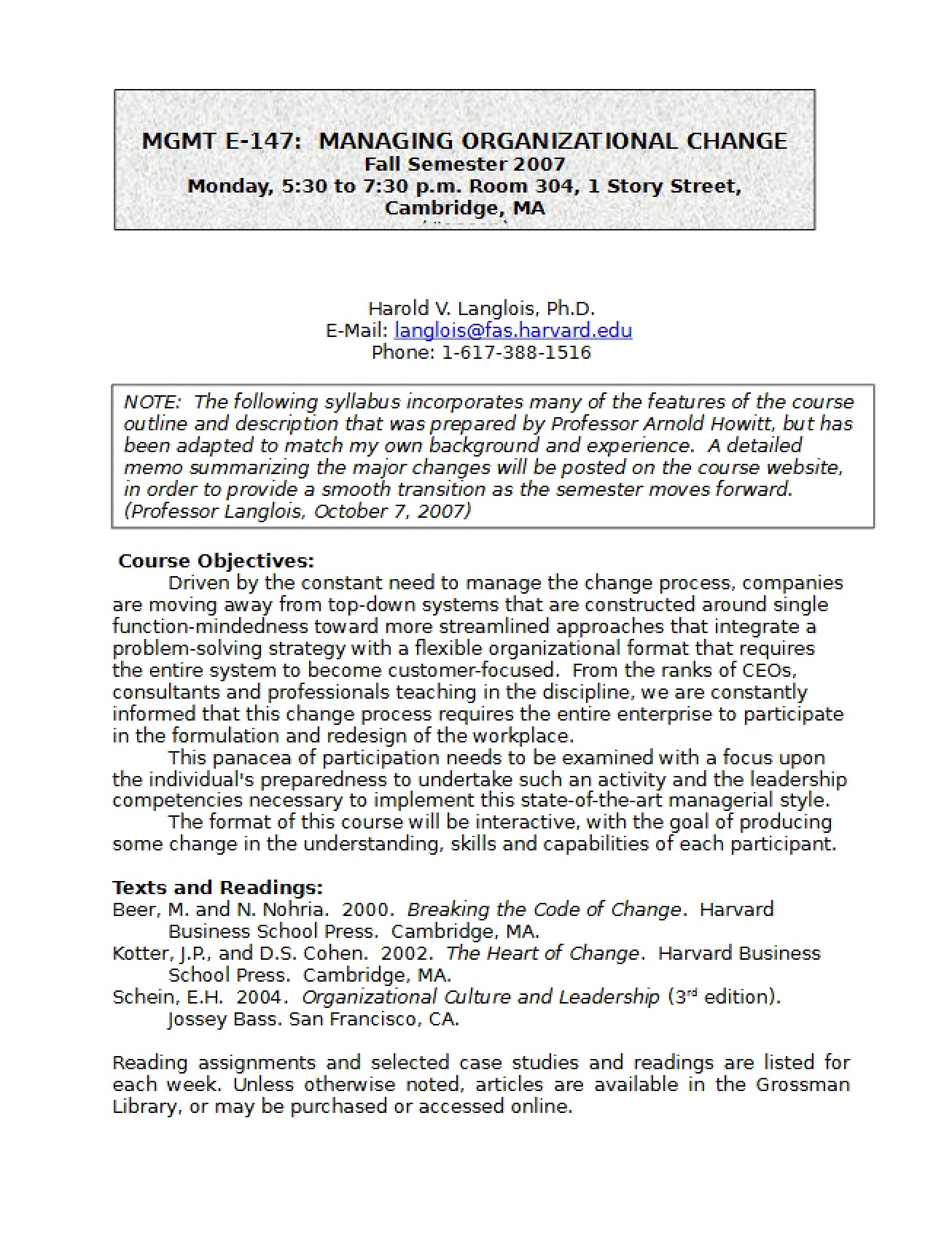 Organizational Change Management Syllabus