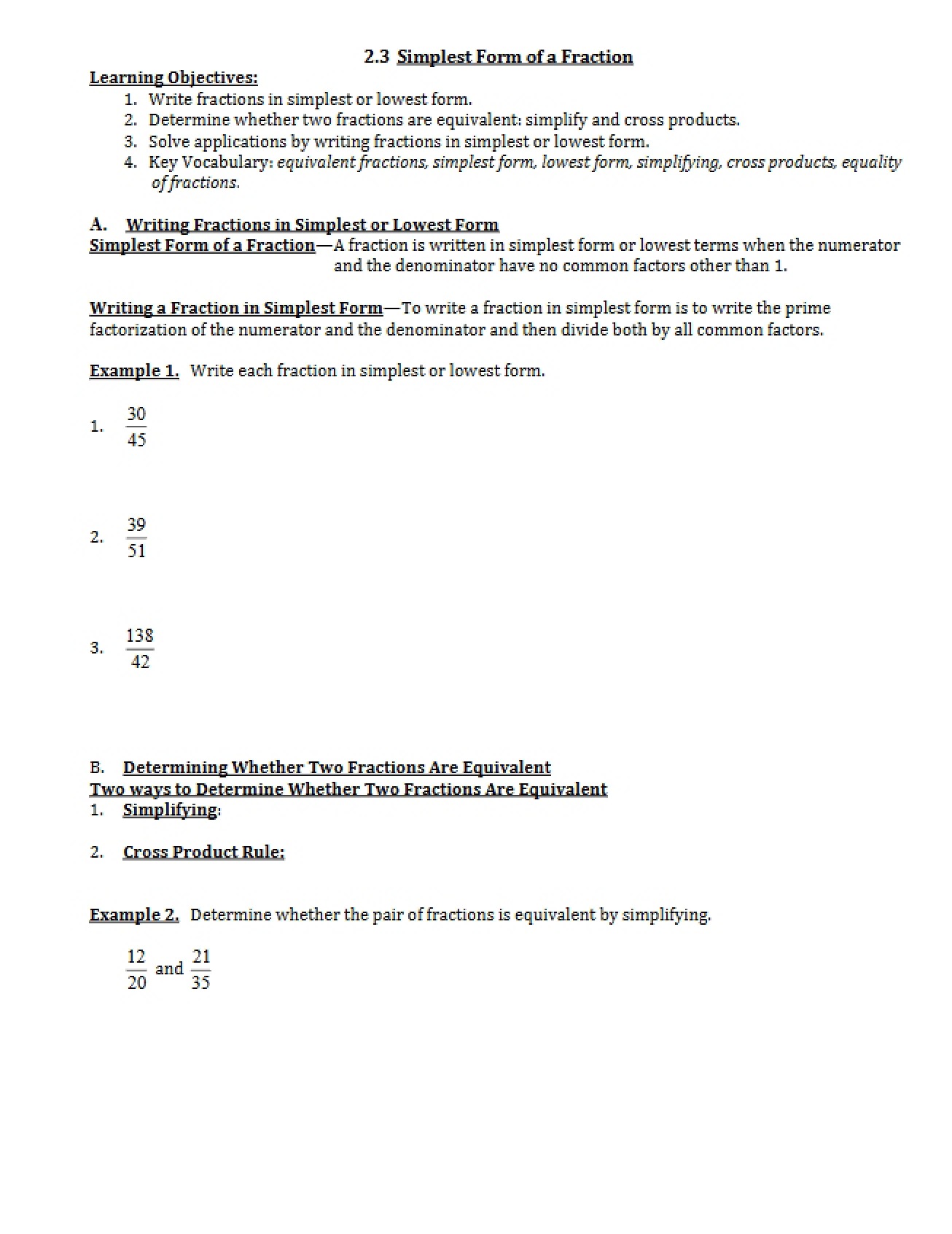 Reducing Fractions to Simplest Form