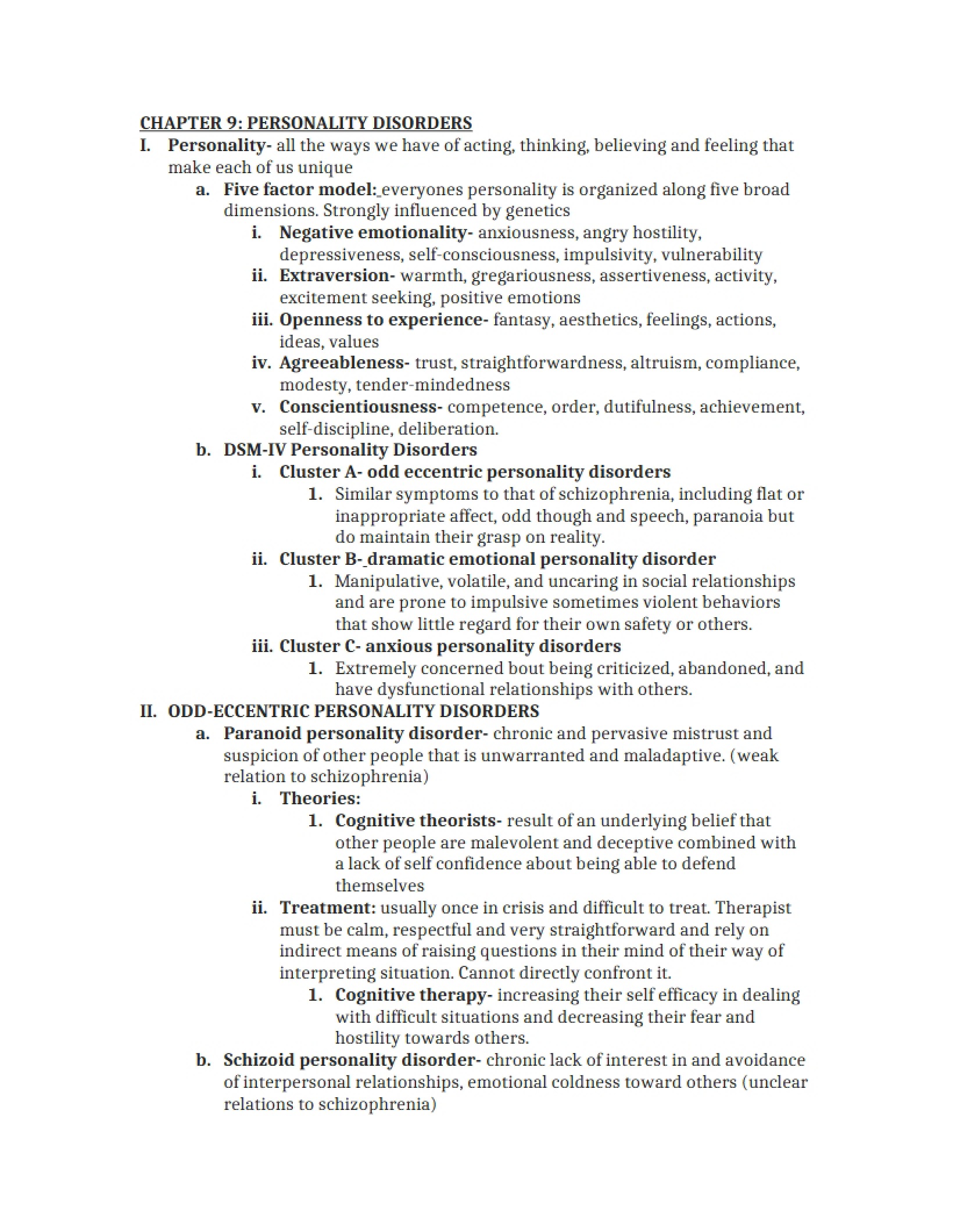 Personality Disorders (Ch 9)