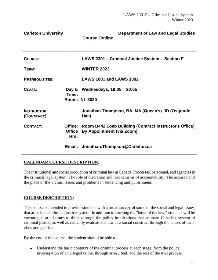 Course Outline - LAWS 2301 Winter 2023