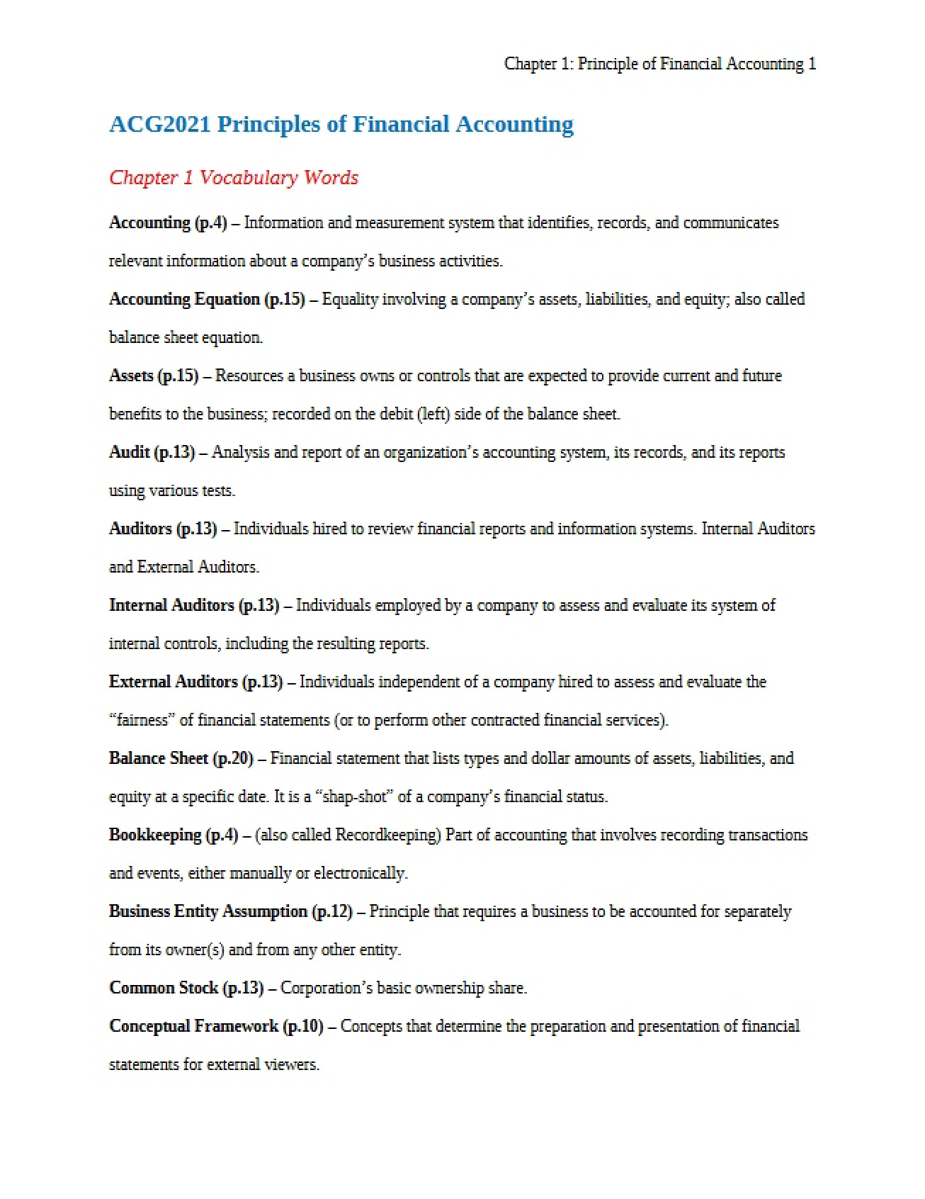 Financial Accounting Principles I Chapter 1